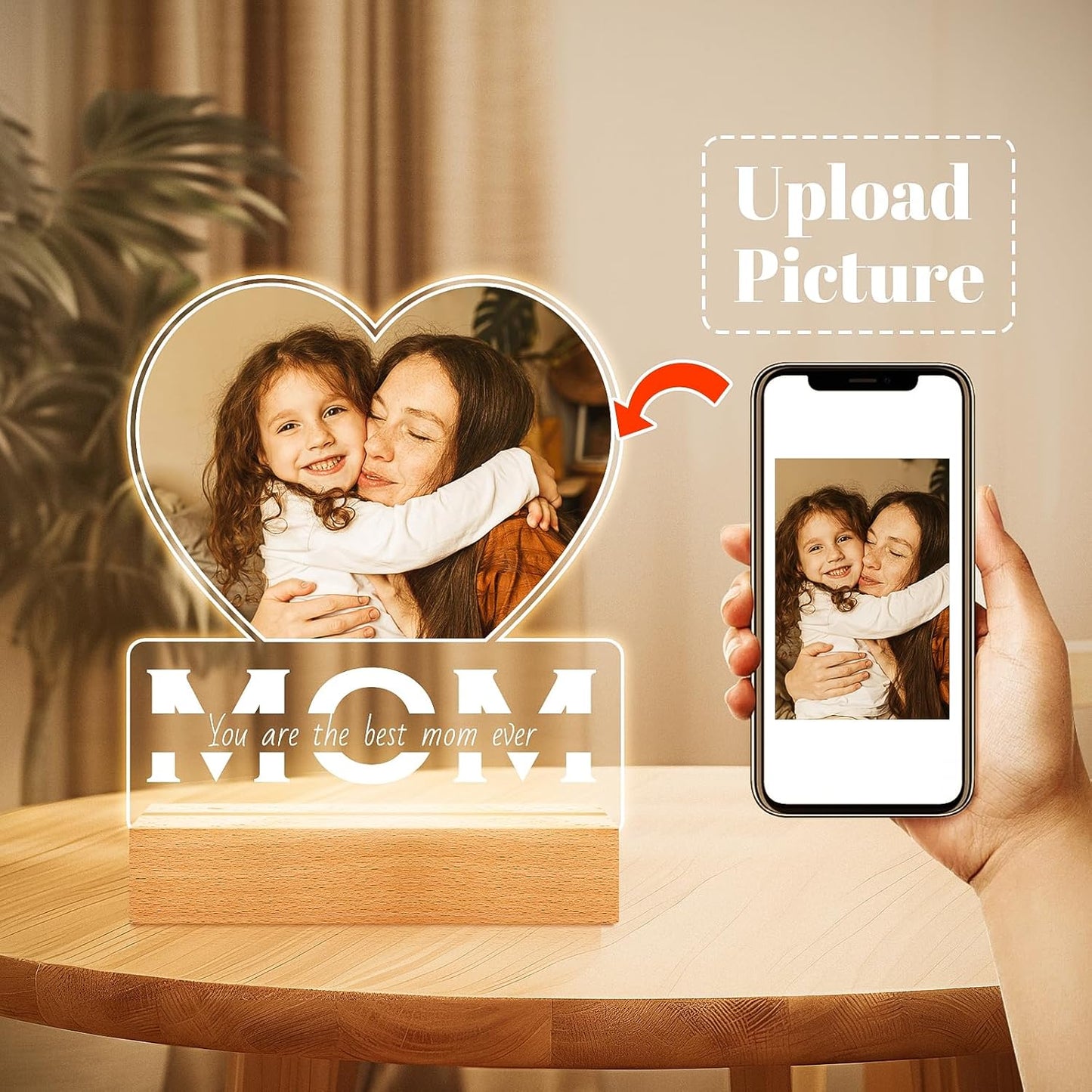 Personalized Gifts for Mom from Daughter and Son, Custom Picture Frames with Photo, Personalized Photo Frame with Night Light, Customized Mom Birthday Gifts