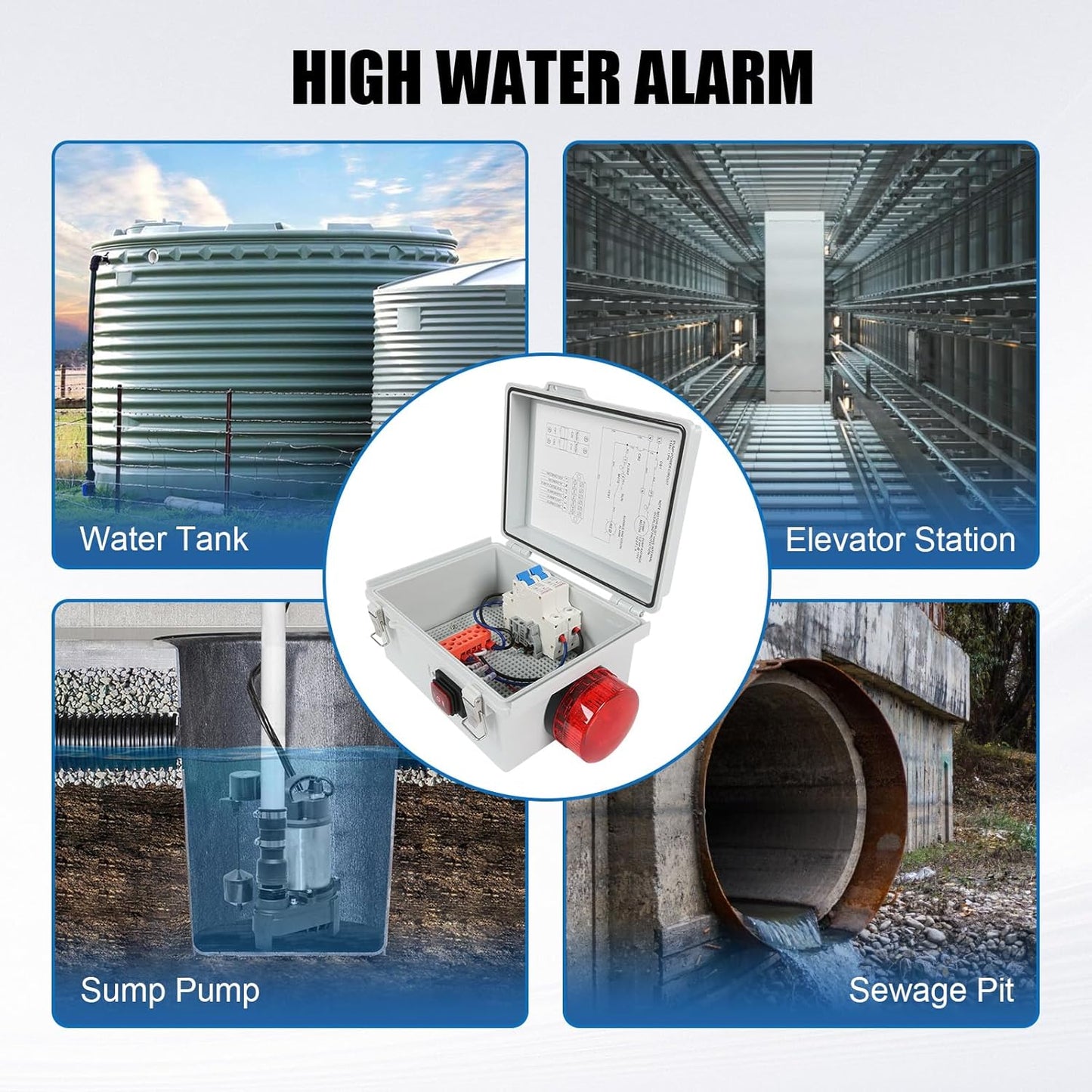 JDMSPEED Sump Pump High Water Septic Tank Alarm with Bright Flashing Light 110 db Alarm IP67 Casing