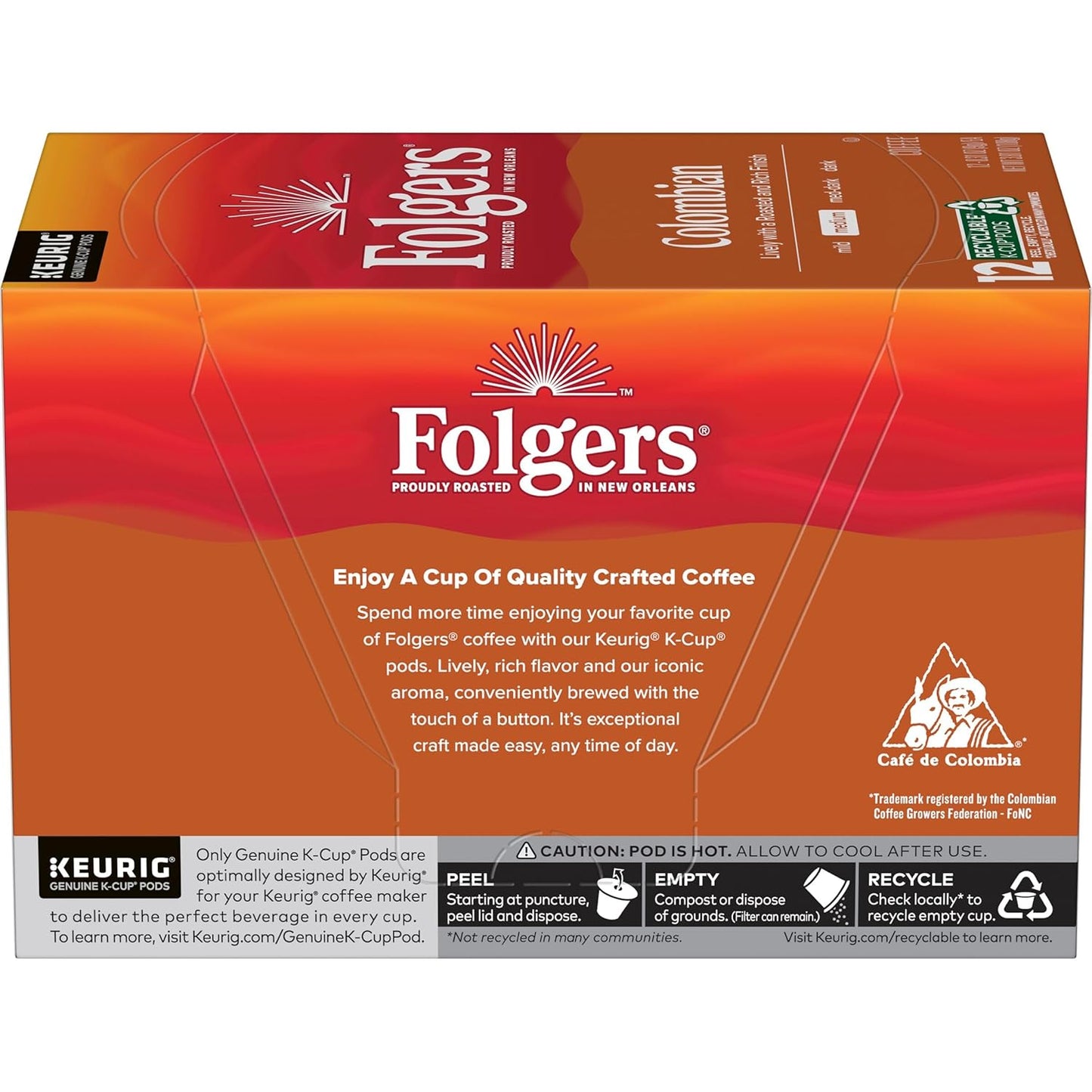 Folgers Colombian Medium Roast Coffee, 72 Keurig K-Cup Pods