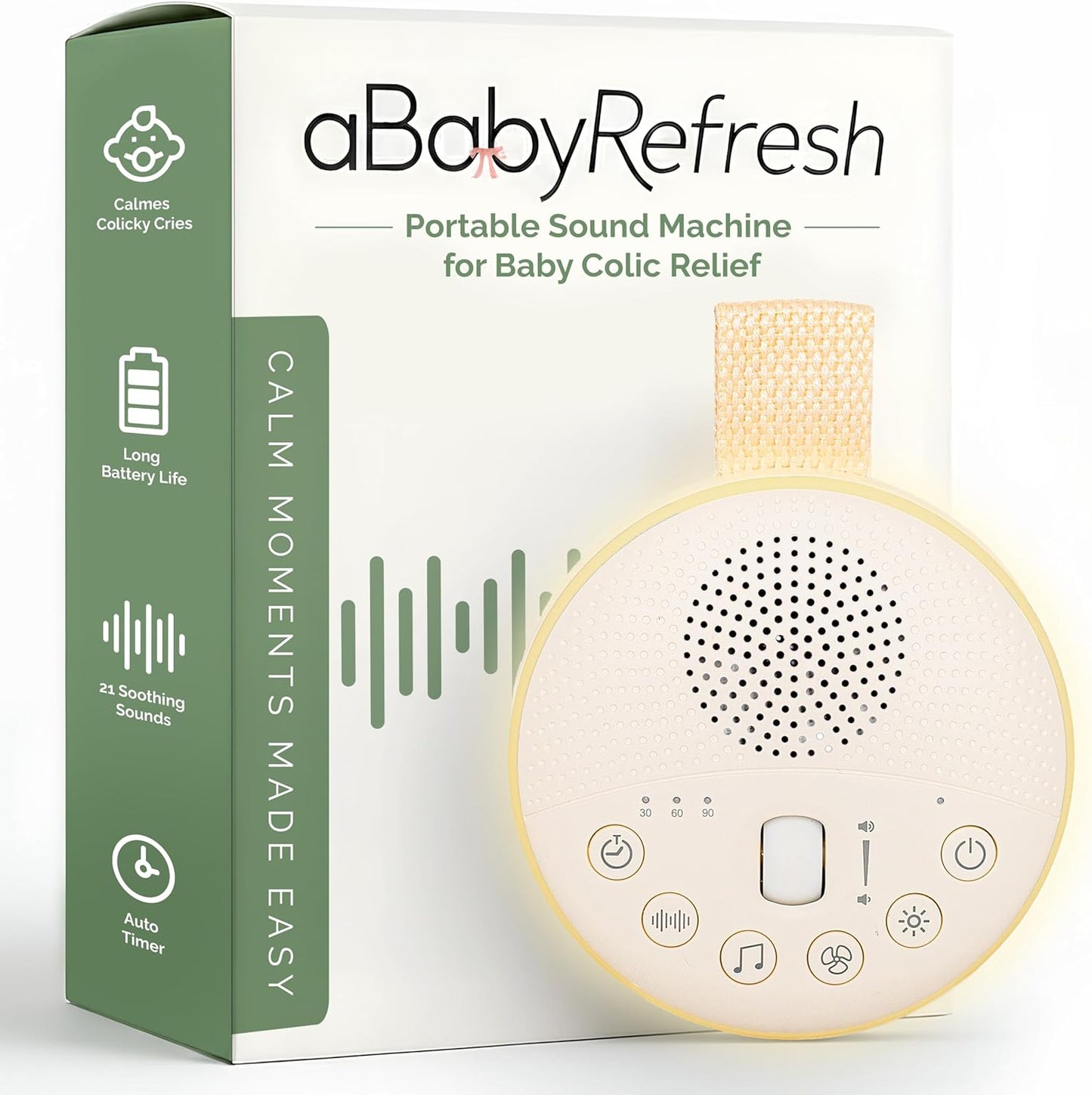 Colic Baby Relief White Noise Sound Machine - Rechargeable Sound Machine for Baby Gas Relief Newborn, Portable with Long Battery Life, 21 Soothing Sounds, Gentle Night Light & Auto Timer