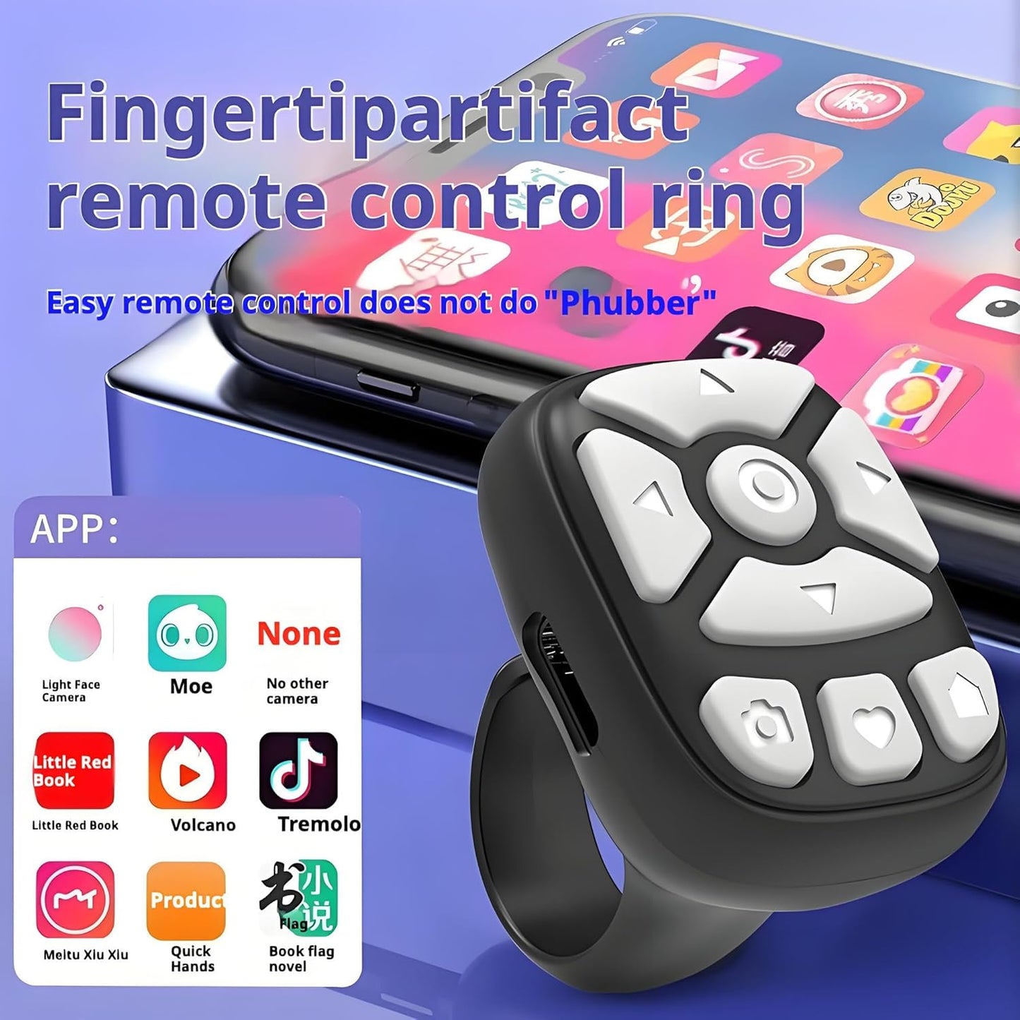TK Rechargeable Fingertip Wireless Bluetooth Remote Control TK Scrolling Ring, RC Page Turner Music Video Camera Shutter for iPhone Android (White)