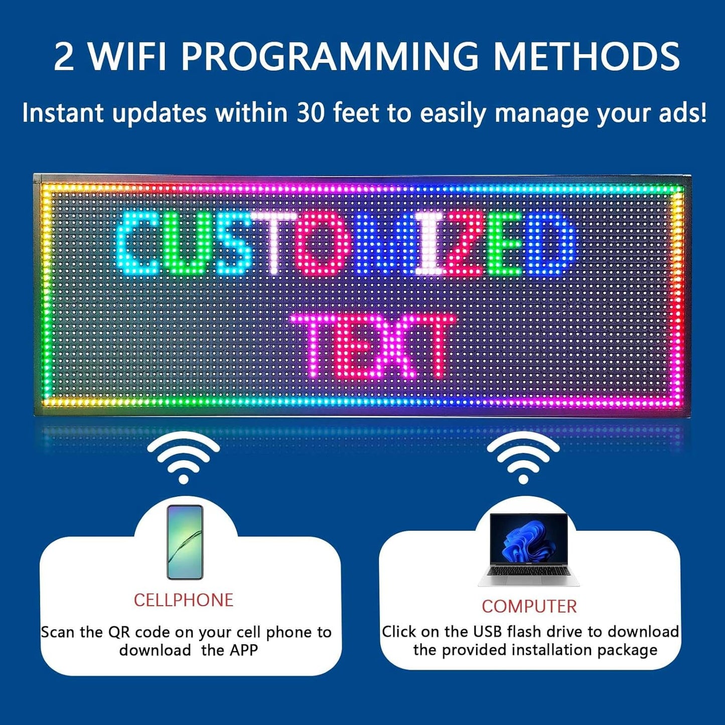 HS Programmable Scrolling Led Sign, Outdoor Digital Display Messsage Board, Full Color High Brightness WIFI Control,Text Customable, for Business Store Restaurant Public(P10 39''x14'')