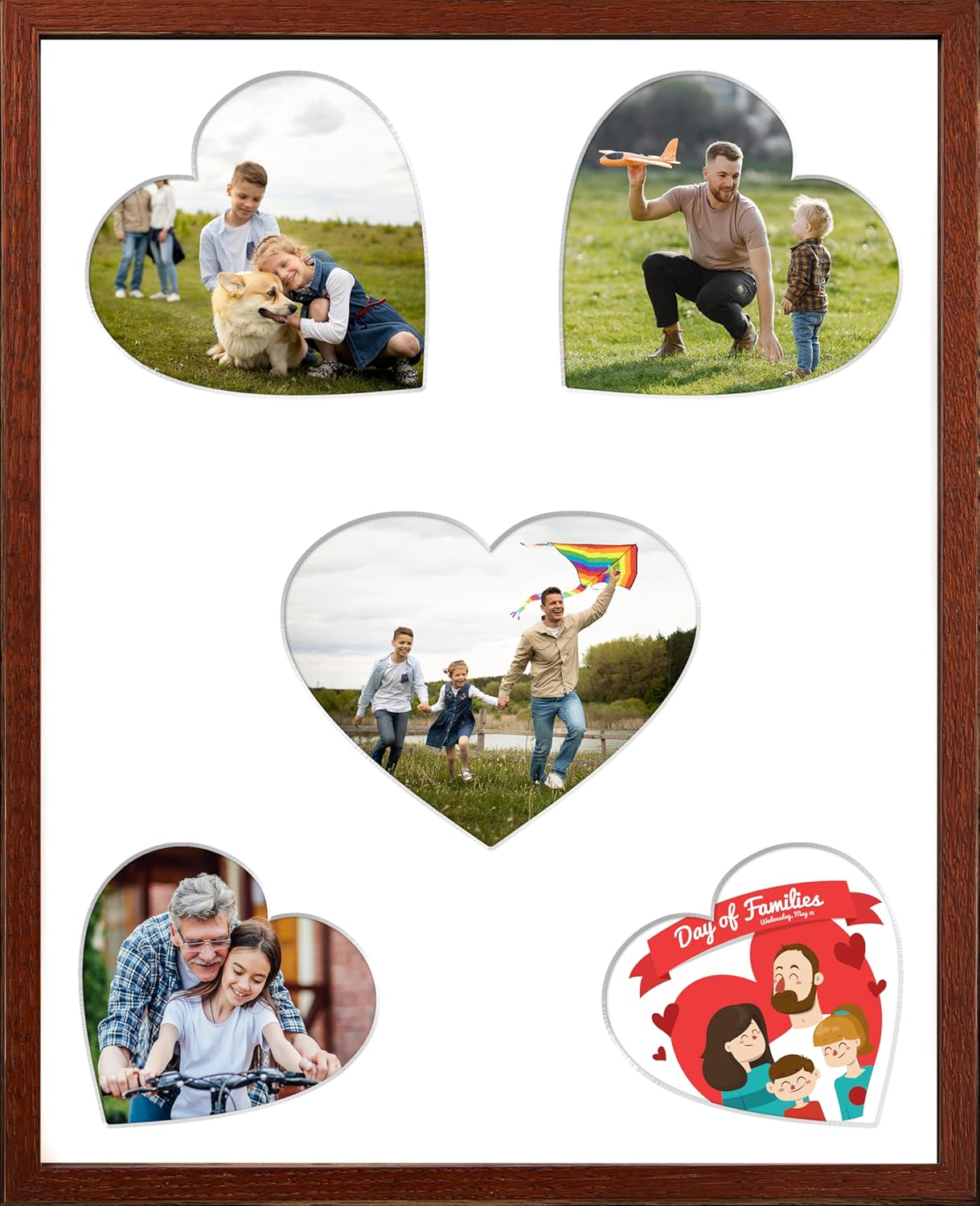 iHery Standard 12x16in Natural OAK Wood Picture Frames Collage For Wall Decor, Walnut Color Includes 3 Mats (Heart, 4x6/5x7 Multi-Opening, 8.5x11) DIY Gallery Photo Display Mom Birthday Gift 1Pack