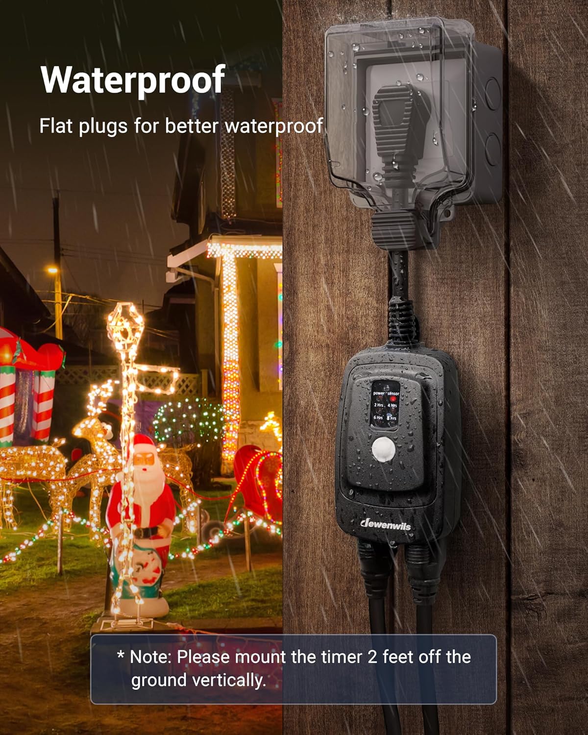 DEWENWILS Outdoor Timer for Lights, Waterproof Outlet Timer with 2 Grounded Electrical Outlets, for Christmas, 15A 1/2HP, UL Listed