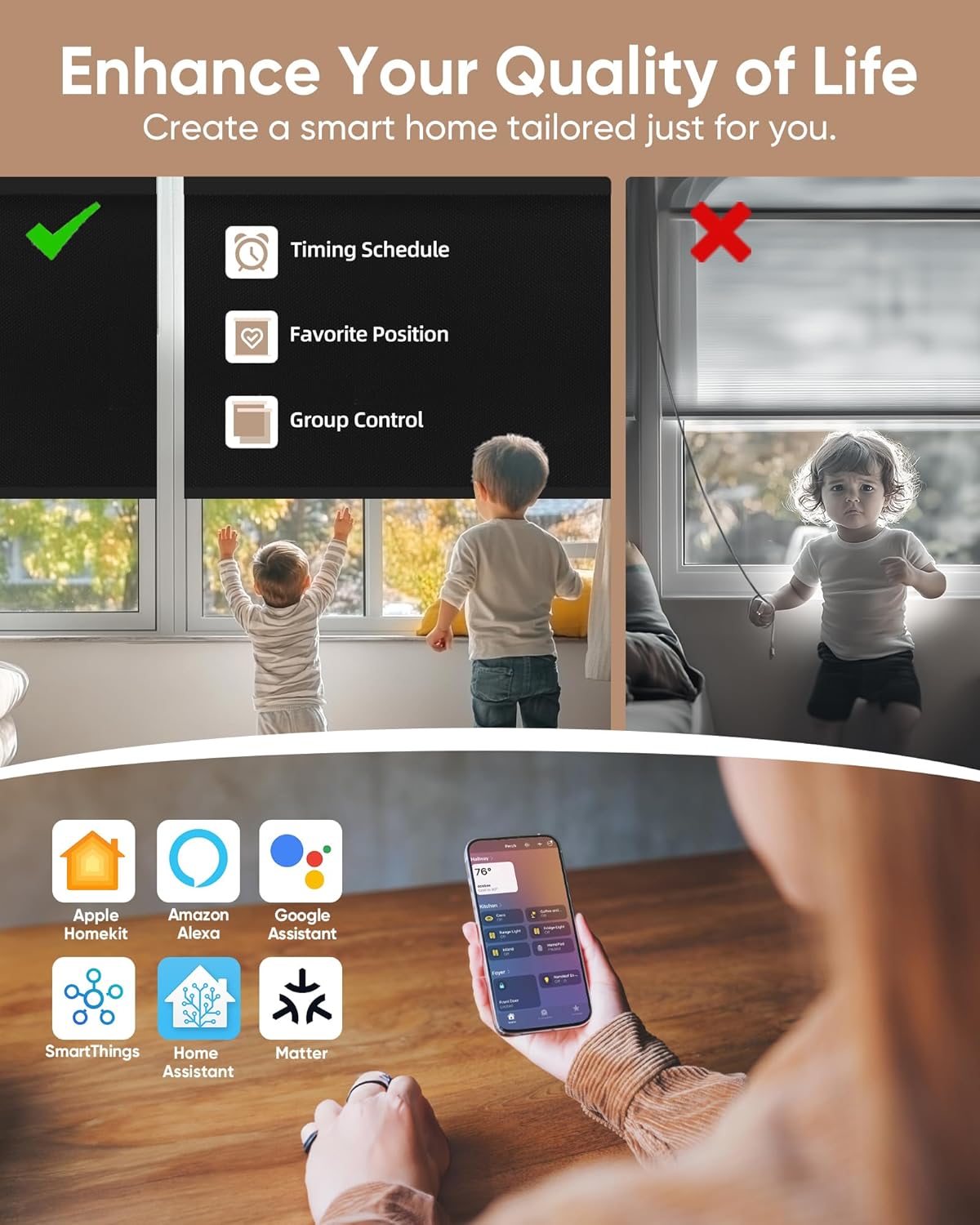 Kincmo Motorized Blinds with Remote,100% Blackout Motorized Roller Shades Work with Apple Homekit,Alexa,Google, Custom Electric Blinds with App,Voice Control (Pure Black)