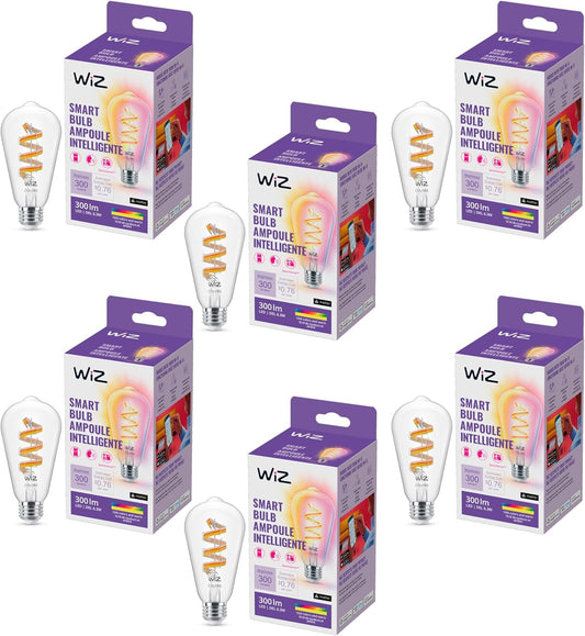 WiZ Connected Color ST19 Filament LED Smart Bulb - Pack of 6-300 Lumen - E26 - Indoor - Wi-Fi Enabled - Voice/App Control - Motion Activation - Matter Compatible