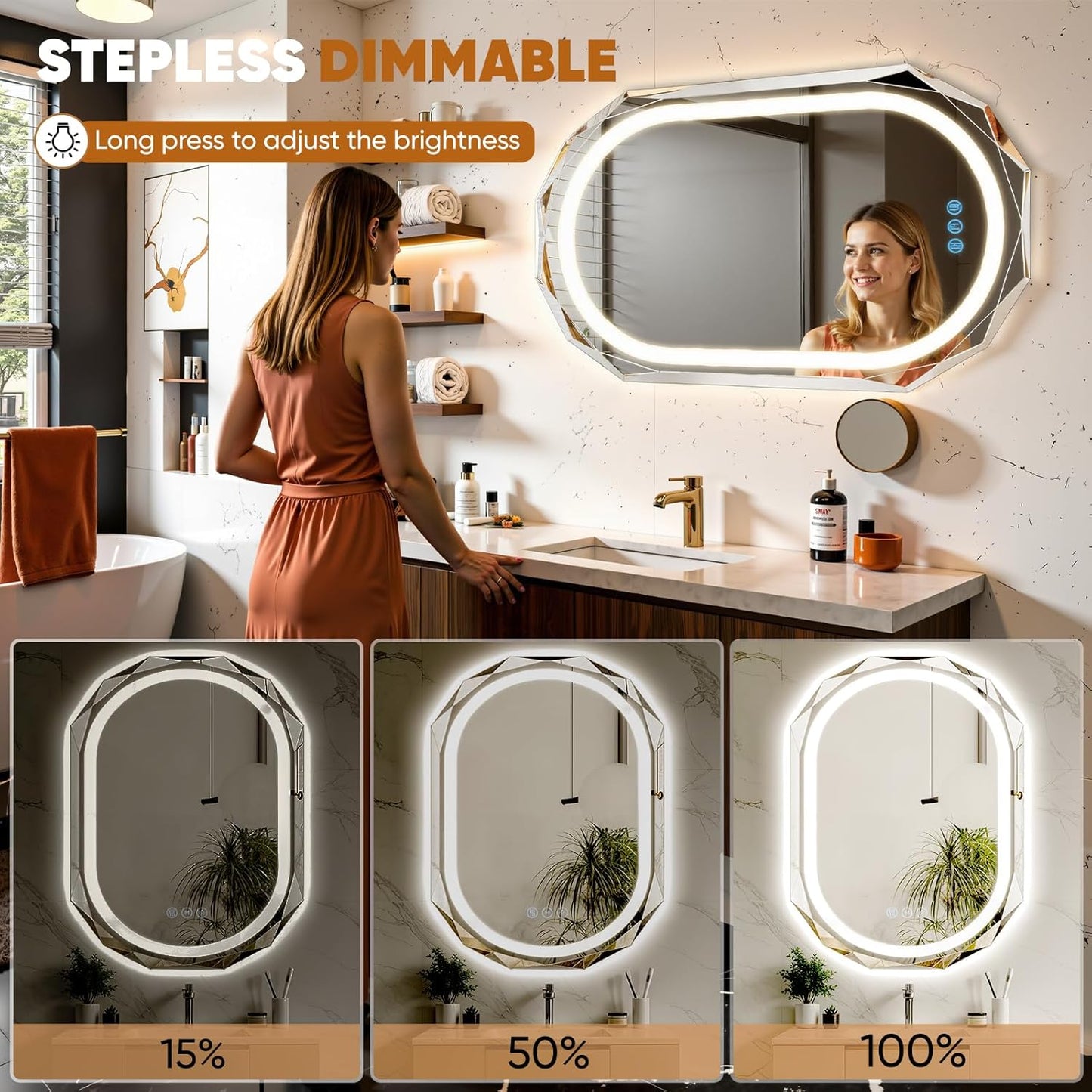 30"X36" Oval LED Bathroom Mirror with Lights, Frameless Vanity LED Mirror for Bathroom with Beveled Edge, Backlit Anti-Fog, Dimmable, 3 Colors, Memory Function, Tempered Glass, Shatter-Proof