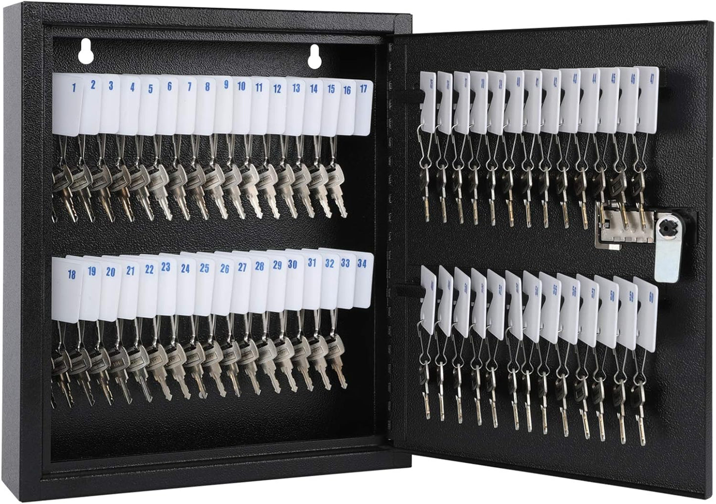 KYODOLED Locking Key Cabinet, 60 Key Storage Lock Box with Code, Key Box Wall Mount with Combination Lock, Key Hooks & Tags Key Labels(Black,60 Key)