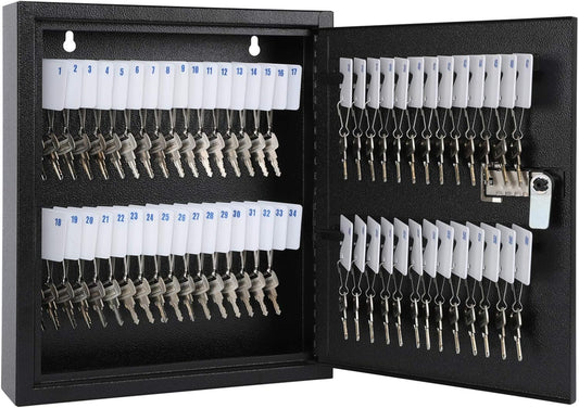 KYODOLED Locking Key Cabinet, 60 Key Storage Lock Box with Code, Key Box Wall Mount with Combination Lock, Key Hooks & Tags Key Labels(Black,60 Key)