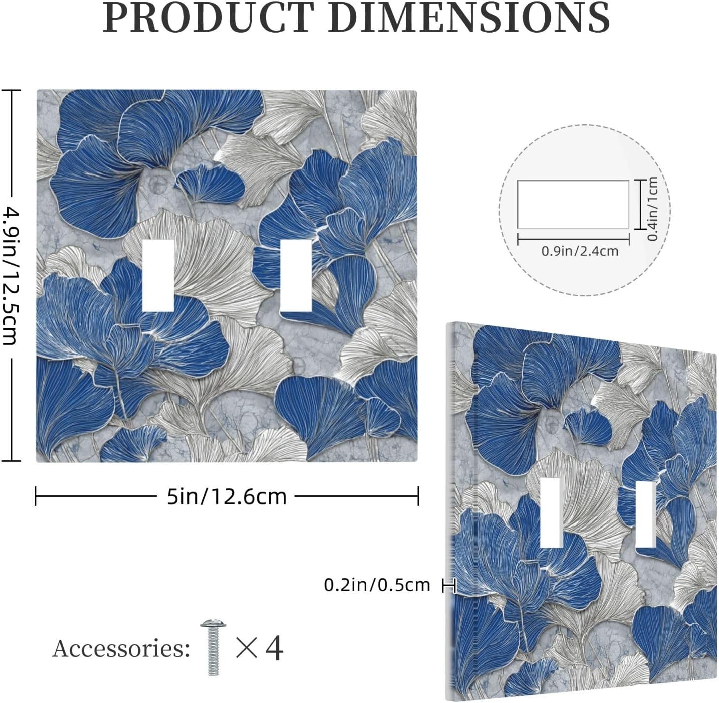 Abstract Blue Marble Plant Leaves 2 Gang Double Toggle Decorative Light Switch Covers Electrical Faceplate Switch Plates for Bathroom Kitchen Home