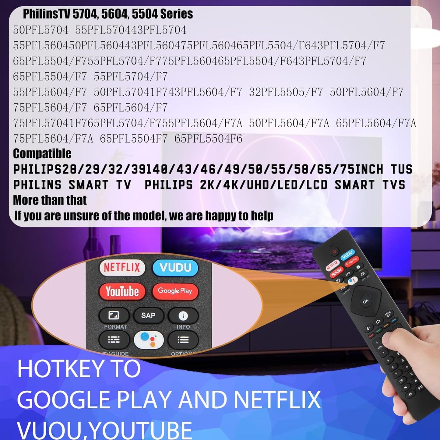 Voice Remote Control for phillips Voice TV Replacement. Universal Remote Control for Philip 4K UltraHD Smart Android TV with Google Assistant. for Philips 43" 50" 55" 65" 75" Class 5704 5504 5604 5806