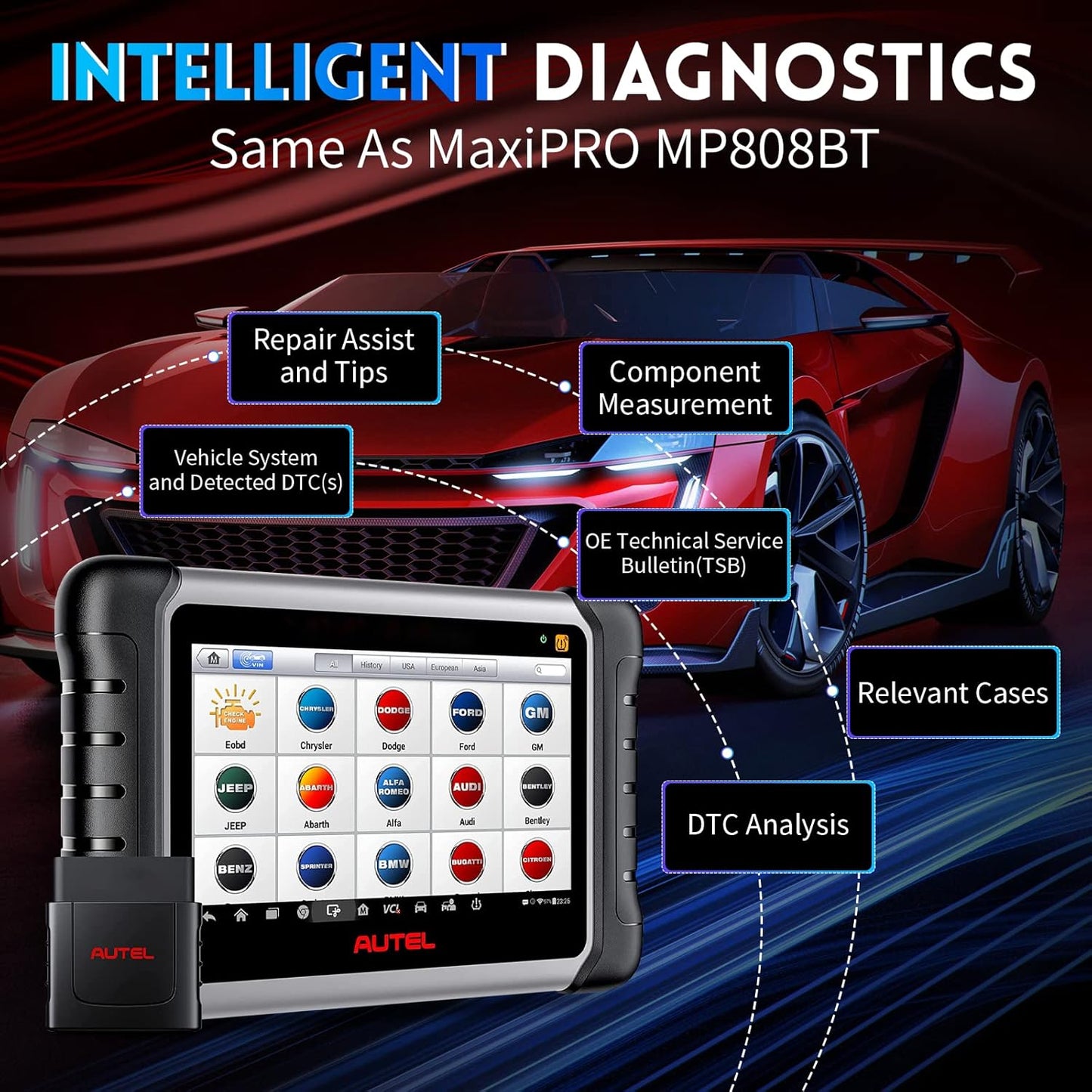 Autel Scanner MaxiCOM MK808Z-TS: Android 11 Based Bi-Directional TPMS Tool, Updated of MK808TS/MK808BT/TS608Pro with Active Test, 28+ Service, Bluetooth All Systems Diagnoses, Advanced TPMS Features