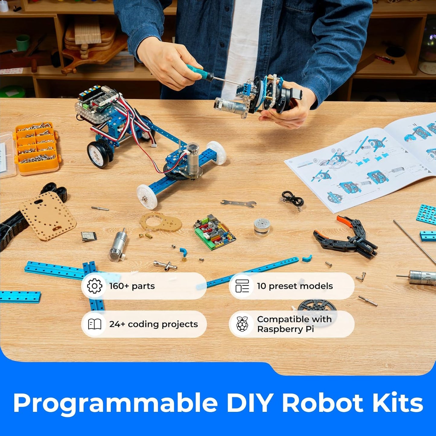 Makeblock mBot Ultimate 10 in 1 Robot Building Toys, Robotics Kit App Remote Control Robot Toys Compatible with Arduino C & Raspberry Pi, STEM Educational DIY Robotics for Kids Ages 12-16