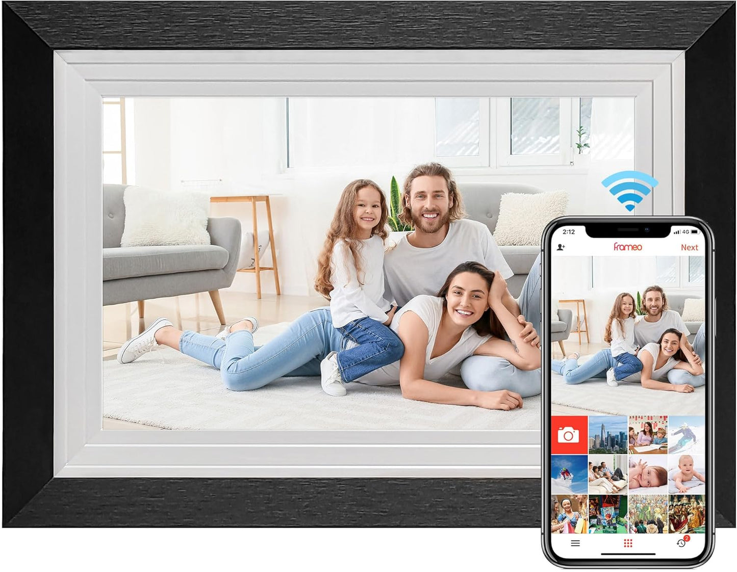 10.1” Frameo WiFi Smart Digital Photo Frame, 32GB with HD IPS Touchscreen, Auto-Rotate, Easy Photo & Video Sharing via Frameo App, Wall Mountable Electronic Gift for Family & Grandparents