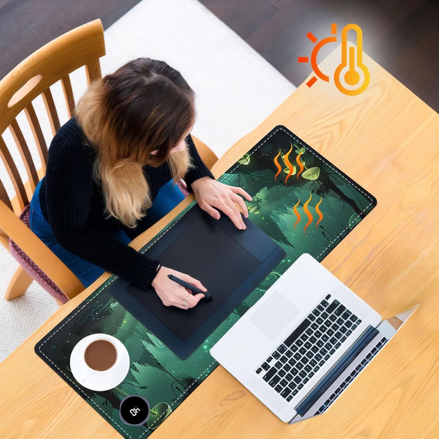 Heated Mouse Pad, Warm Desk Pad, Keyboard Mat 31.5 x 13 Inch Large Size Intelligent Fast Heating, 3 Speed Adjustable, Timed Auto Power Off for Game Office Home,Dark Fantasy Forest