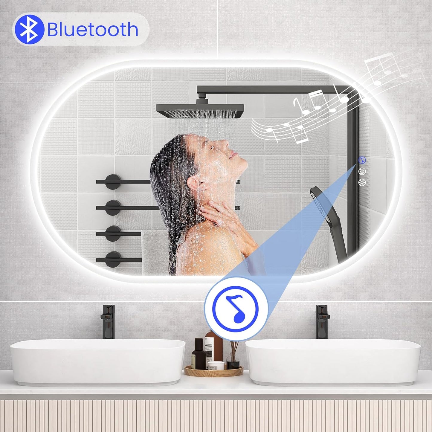 STARLEAD 24"x36" LED-Bathroom-Mirror-with-Lights, Wall-Mounted with Bluetooth Speaker, Anti-Fog, 3 Color Temperature, Dimmable Brightness, Waterproof, Tempered Glass, Frontlit & Backlit, Oval