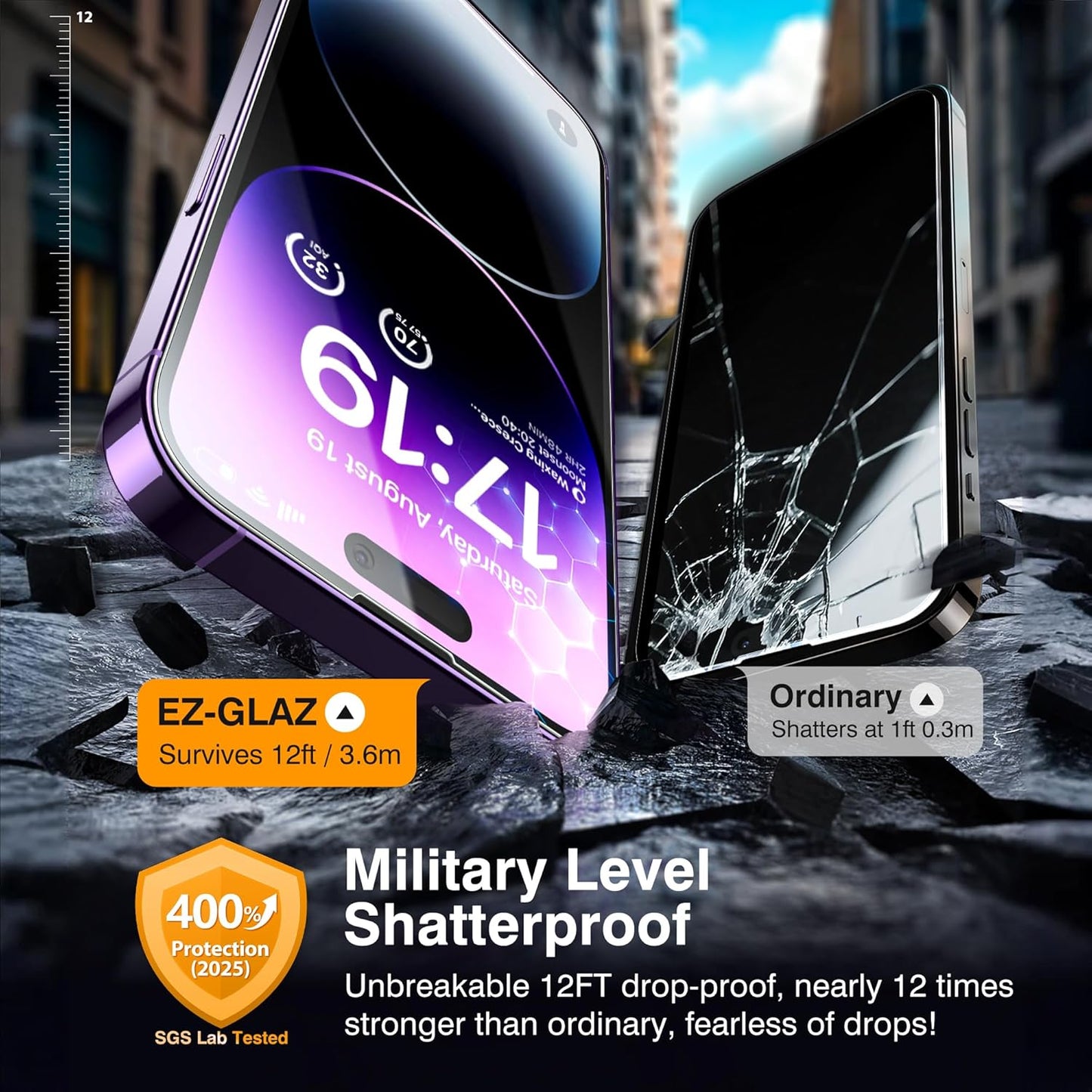 EZ-GLAZ-4 Pack for iPhone 14 Pro Screen Protector[6.1"] With 2 Pack Camera Lens Protector, 9H+ Hardness 12FT Military Grade Shatterproof Scratch Resistant Durable Tempered Glass Film with Flawless Fit Kit, HD Clear