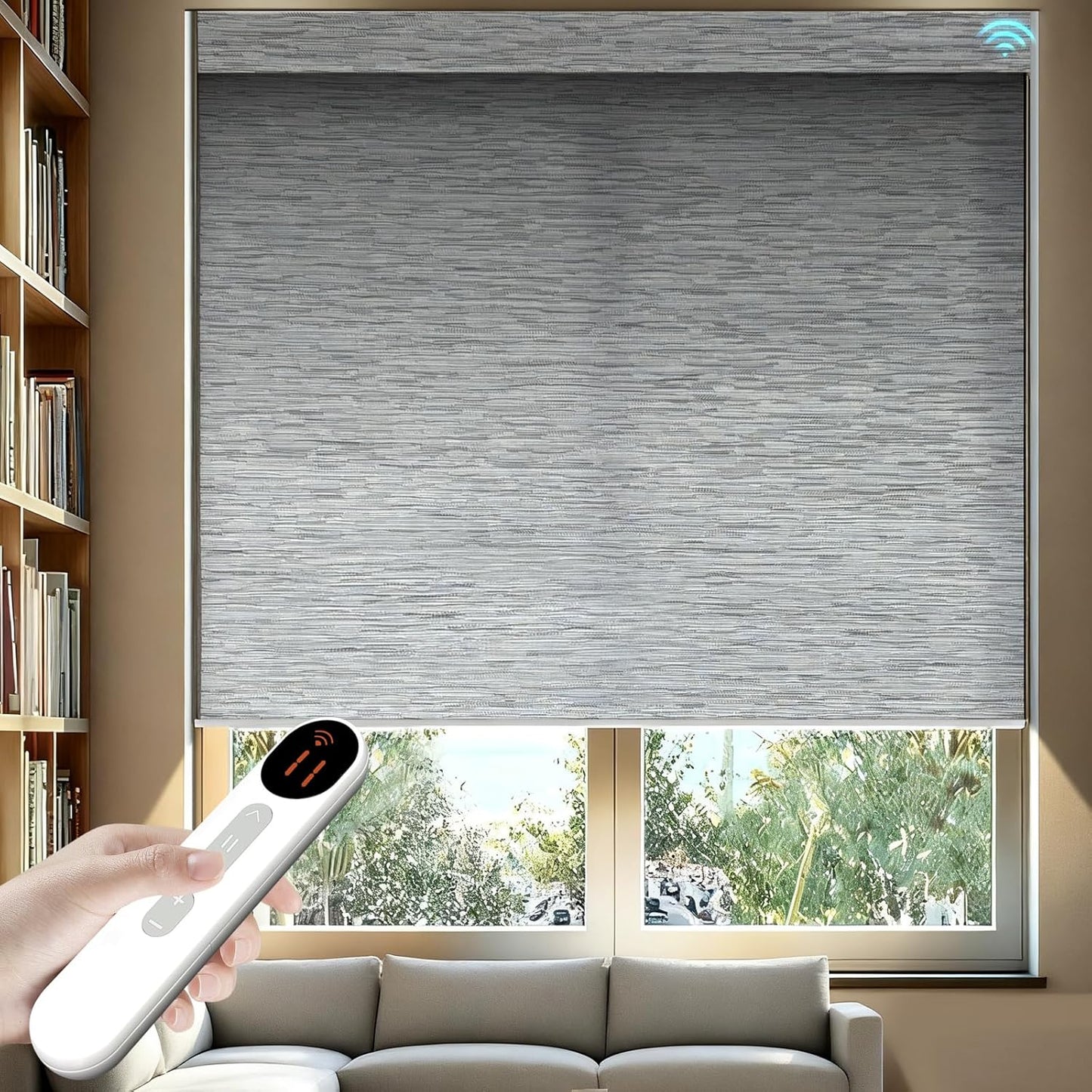 Smart Motorized Blinds – 70% Blackout Roller Shades with Remote, Alexa/Google Home/Siri Control, Matter Compatible, Wireless Rechargeable Battery, Custom Sizes for Windows & Sliding Doors