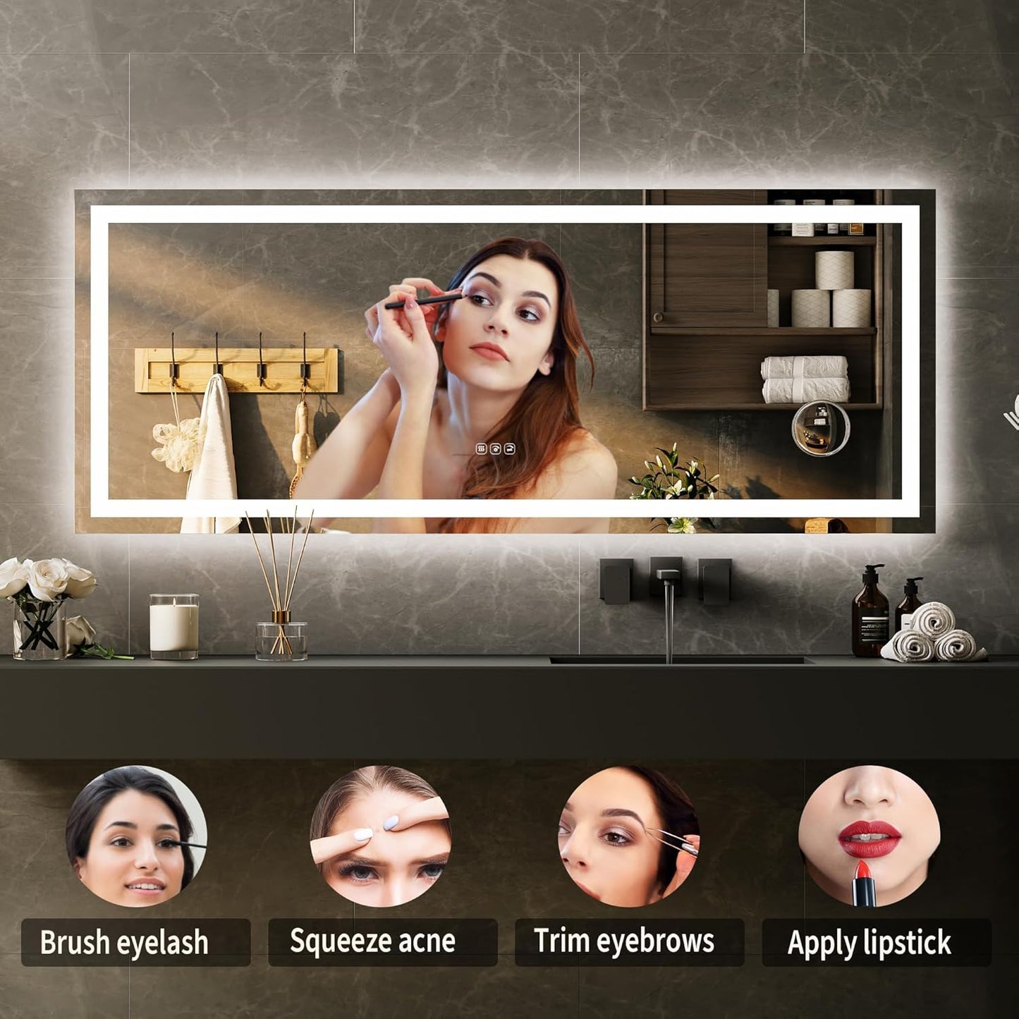GarveeHome 60x24 LED Bathroom Mirror with Lights, Dimmable, Anti-Fog, Backlit + Front Lit, and 3X Magnification Mirror, Smart Bathroom Vanity Mirror for Wall, Memory Function, Shatter-Proof
