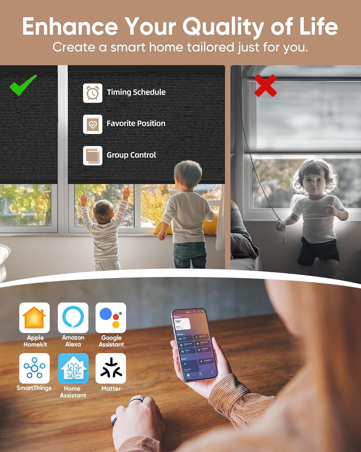 Kincmo Motorized Blinds with Remote,100% Blackout Motorized Roller Shades Work with Apple Homekit,Alexa,Google, Custom Electric Blinds with App,Voice Control (Eclipse Obsidian Black)