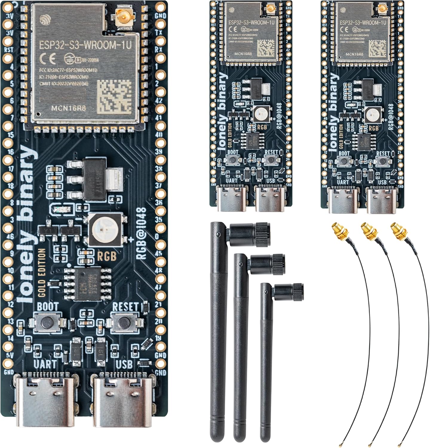 3-Pack ESP32-S3 Development Board Gold Edition - 16MB Flash, 8MB PSRAM IPEX, Dual Type-C - Compatible with Arduino IDE & ESP-IDF (3X N16R8 Dev Board with External Antenna)