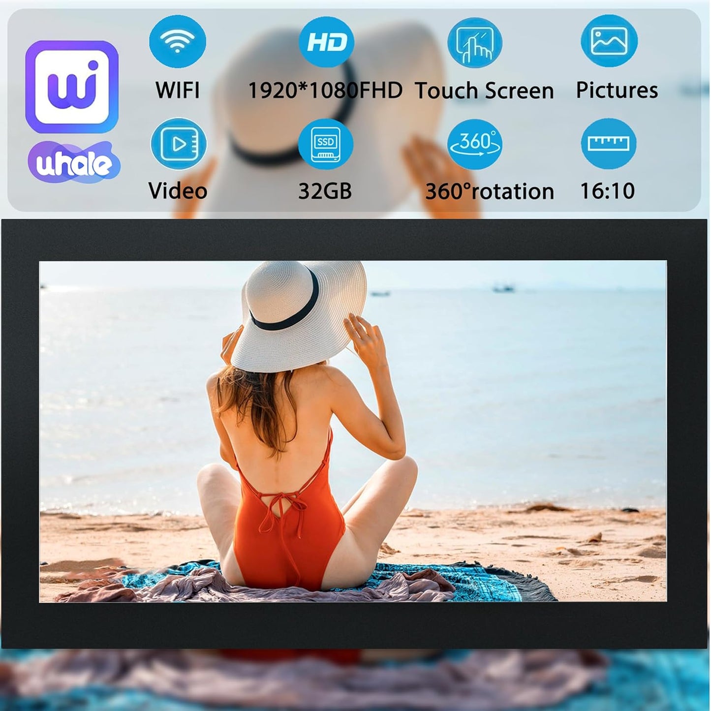15.6'' Extra Large Digital Picture Frame WiFi Smart Digital Photo Frame 1920 * 1080 FHD Touchscreen 32GB Storage Space,Digital Using App Remotely Send Photos and Videos