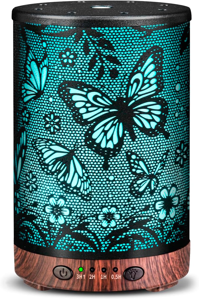 Essential Oil Diffuser Metal Aromatherapy Diffuser, Cool Mist Diffuser with 7 Color Lights for Home Office Spa (Big Butterfly)