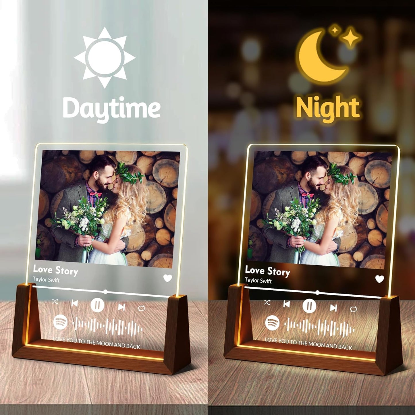 Personalized Couple Gifts For Boyfriend Girlfriend Him Her Husband Wife, Custom Acrylic Spotify Plaque With Photo Name, Customized Light Up Picture Frame For Anniversary Birthday Christmas Gifts