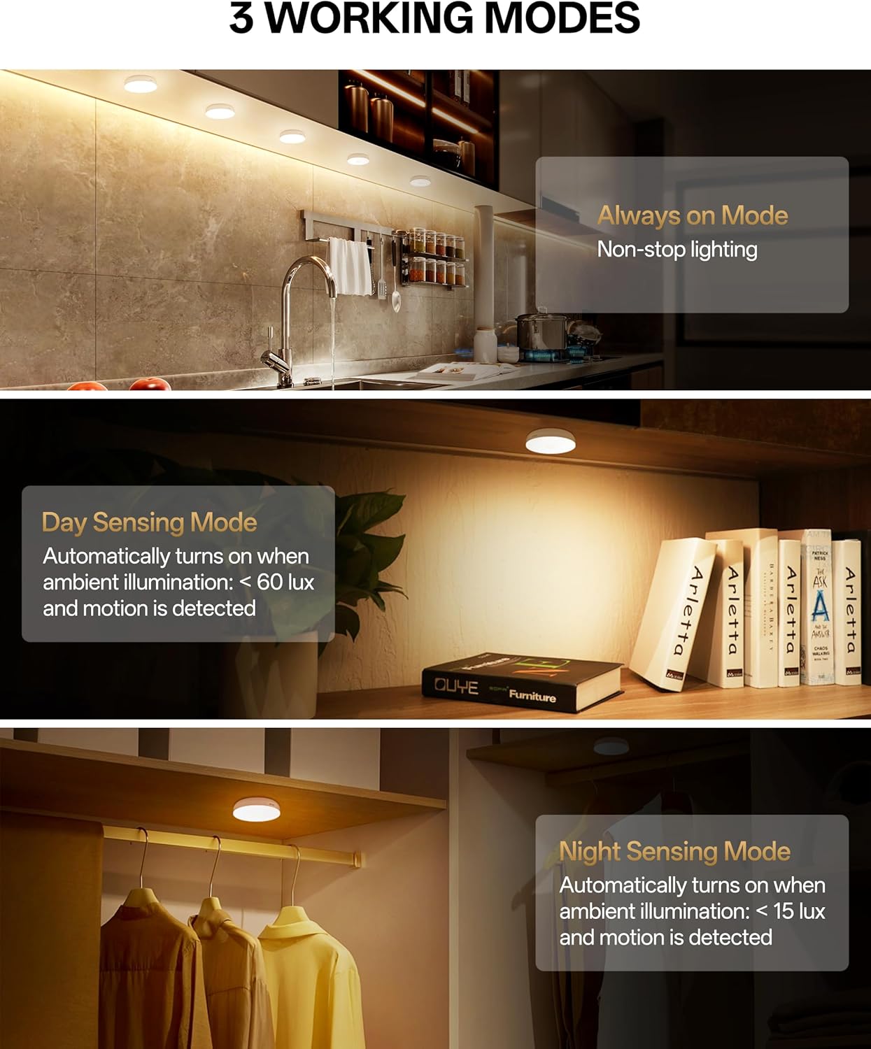 Homelist Upgraded Ultra Bright Motion Sensor Lights Indoor Rechargeable, 6 Pack Puck Light with Remote, 1500mAh Battery Operated Sensor Night Light for Stairs, Cabinet, Bedside, Closet