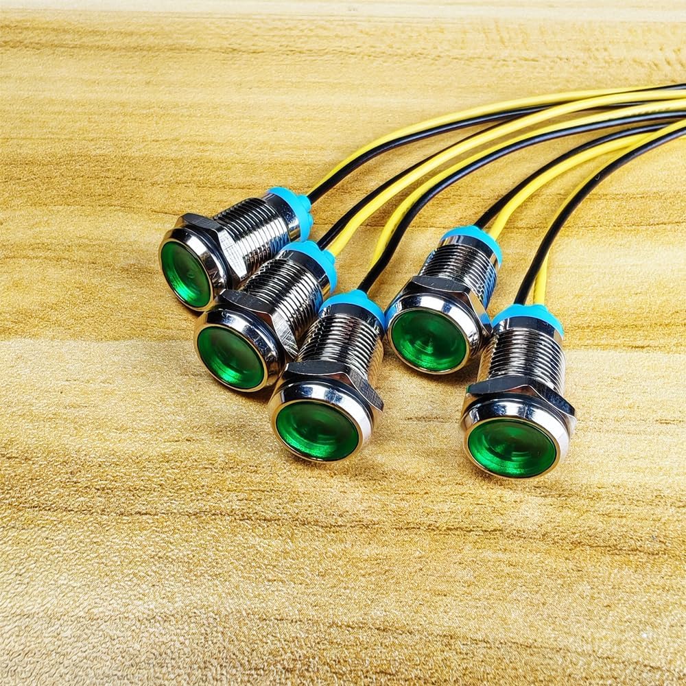 5pcs 10mm LED Metal Indicator Light 110V-220V AC Waterproof Signal Lamp (Green)