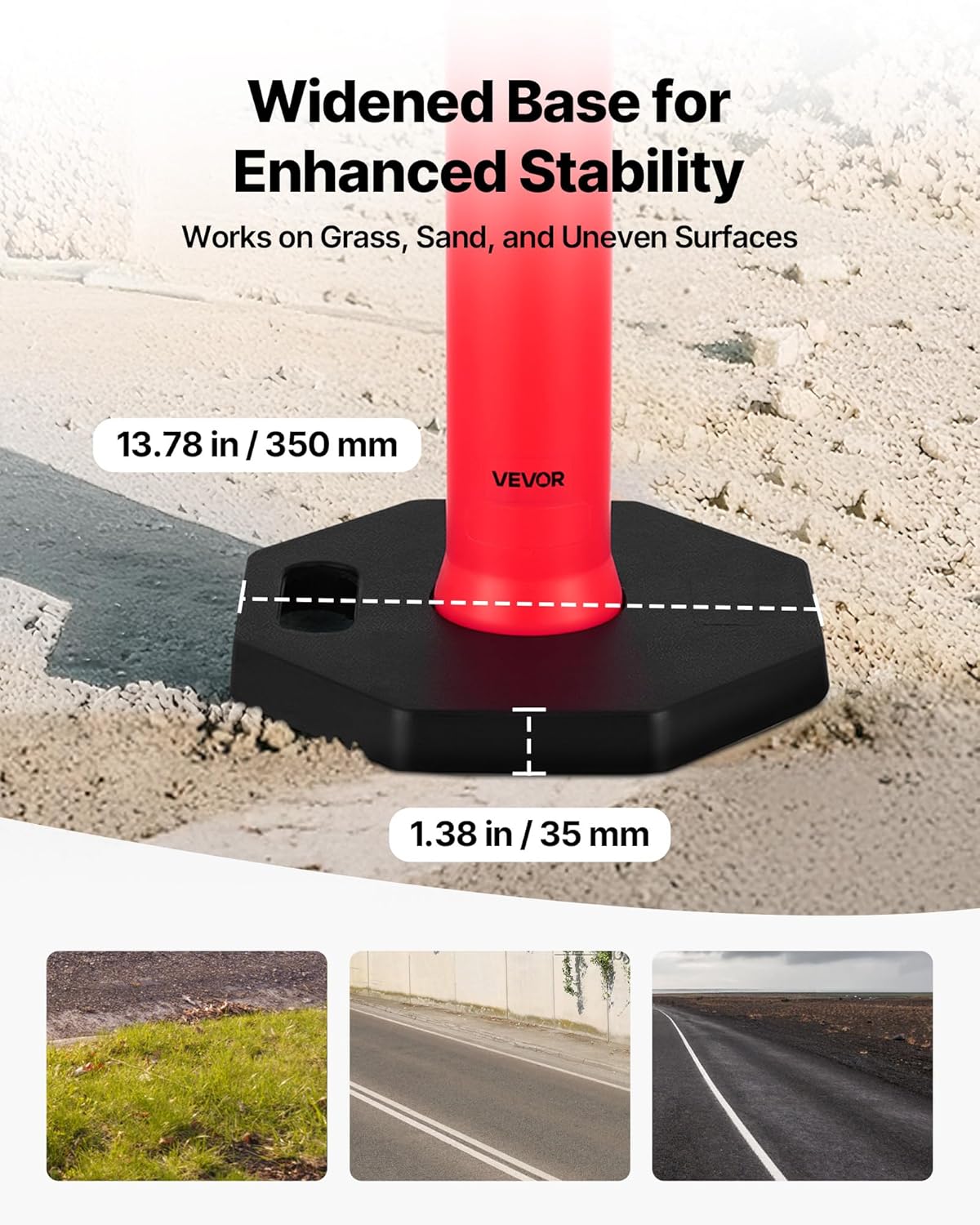 VEVOR 12 Pack Traffic Delineator Posts, 48 inches Traffic Safety Cones with Weighted Base and Reflective Strips, Heavy Duty Delineator Posts for Construction Site, Parking Lot, Crowd Control, Red