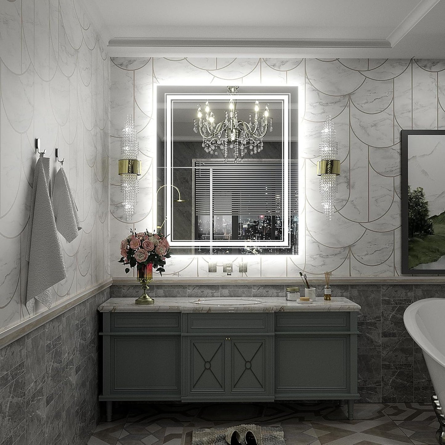 32x36 inch LED Mirror for Bathroom, Dimmable Illuminated Vanity Mirror with Lights, Anti-Fog, Backlit and Front Lights, Shatter-Proof, ETL Listed (Horizontal/Vertical)
