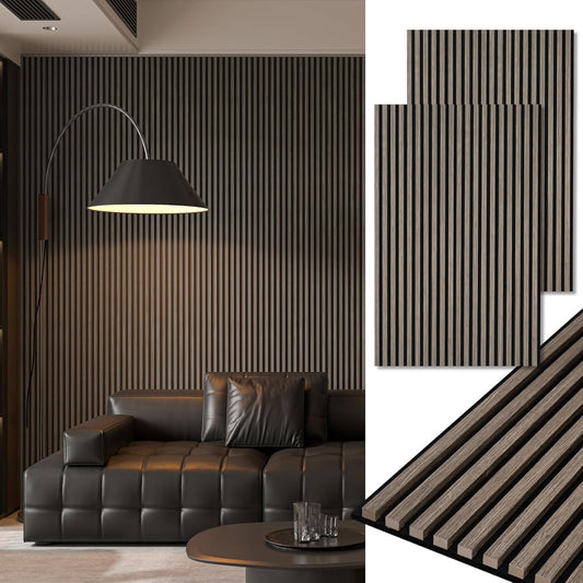 Art3d 2-Pack 48" x 24" Acoustic Wood Panels for Wall, Soundproof Wood Slat Panel for Wall and Ceiling, 3D Fluted Sound Absorbing Paneling for Interior Wall Decor, Living Room, Bedroom - Walnut