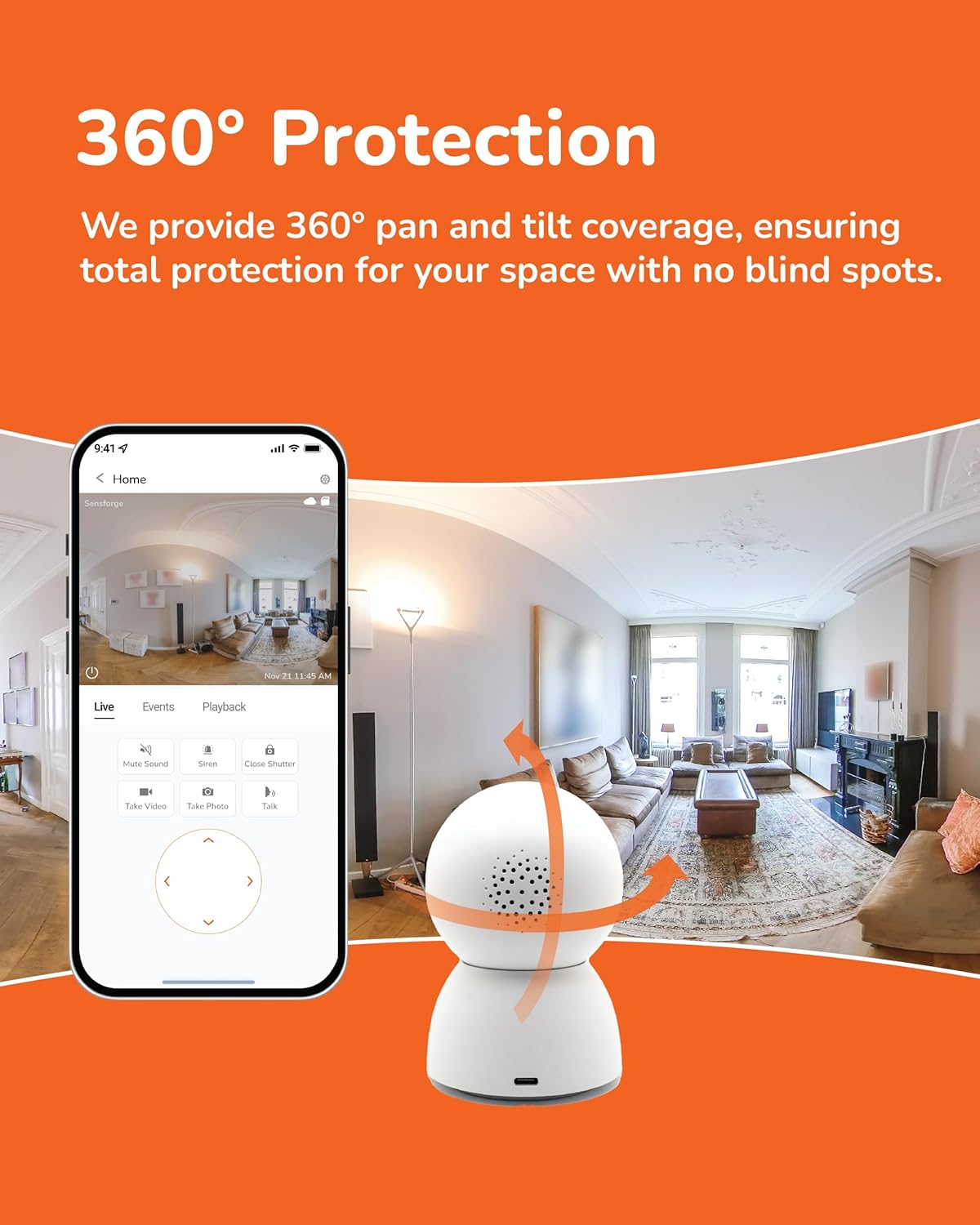 Sensforge 2.5K Indoor Pan-Tilt Dome Security Camera (2-Pack), AI Human & Pet Detection, 360° Coverage, Two-Way Audio, Dual-Band Wi-Fi (2.4G/5G), 64GB SD Card Included, No Monthly Fees