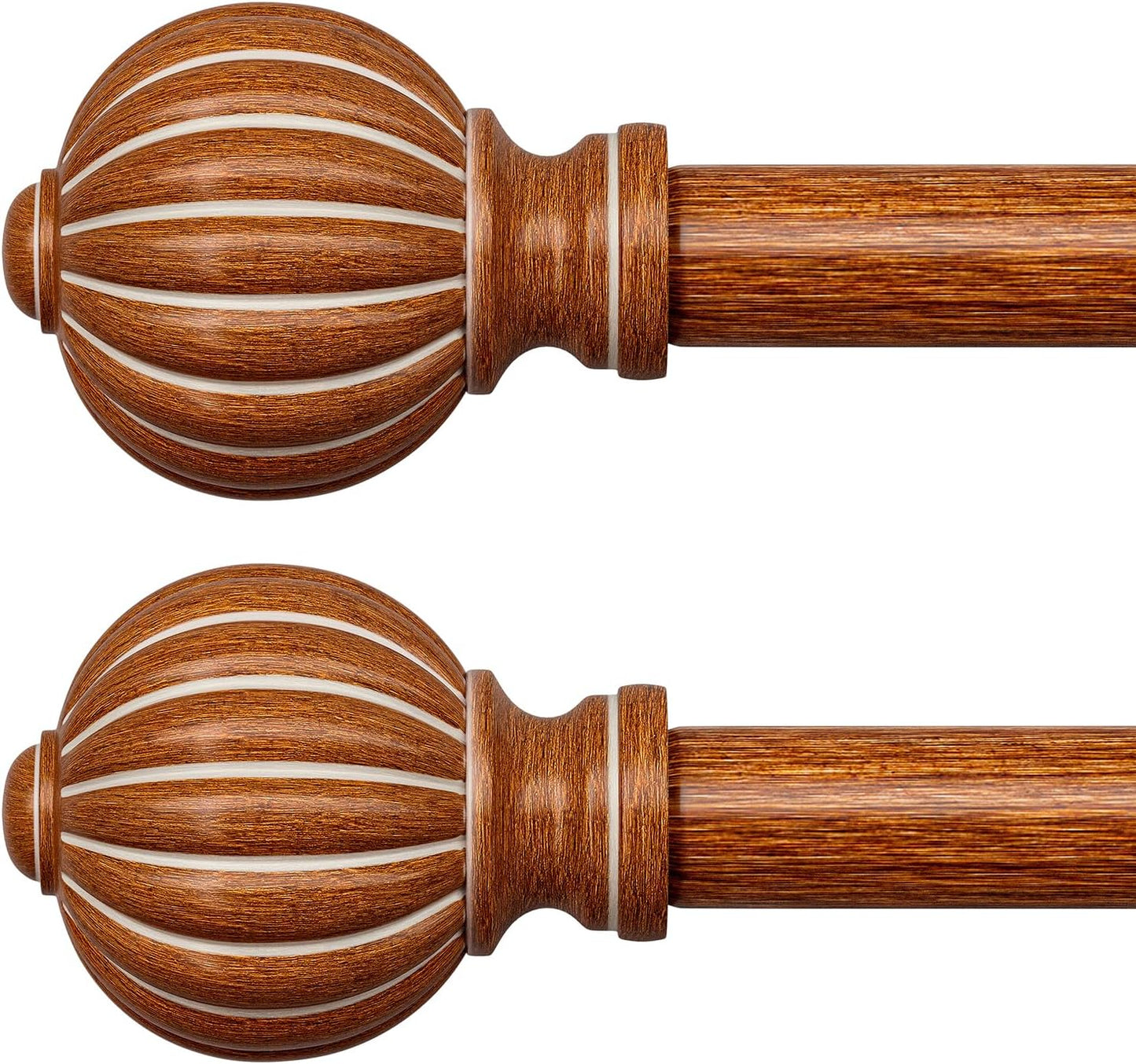 2 Pack Reddish-Brown Wood Curtain Rods for Windows 48 to 84 Inch, 1'' Adjustable Heavy Duty Curtain Rod，Vintage Imitation Wood Decorative Drapery Rods with Pumpkin Finials for Living Room