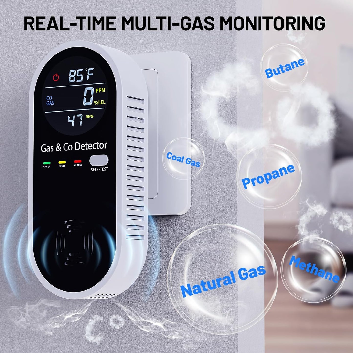 2 Pack Carbon Monoxide Detectors, 4-in-1 Combustible Gas & CO Detector Plug in with Temperature & Humidity Display for Home, RV & Travel