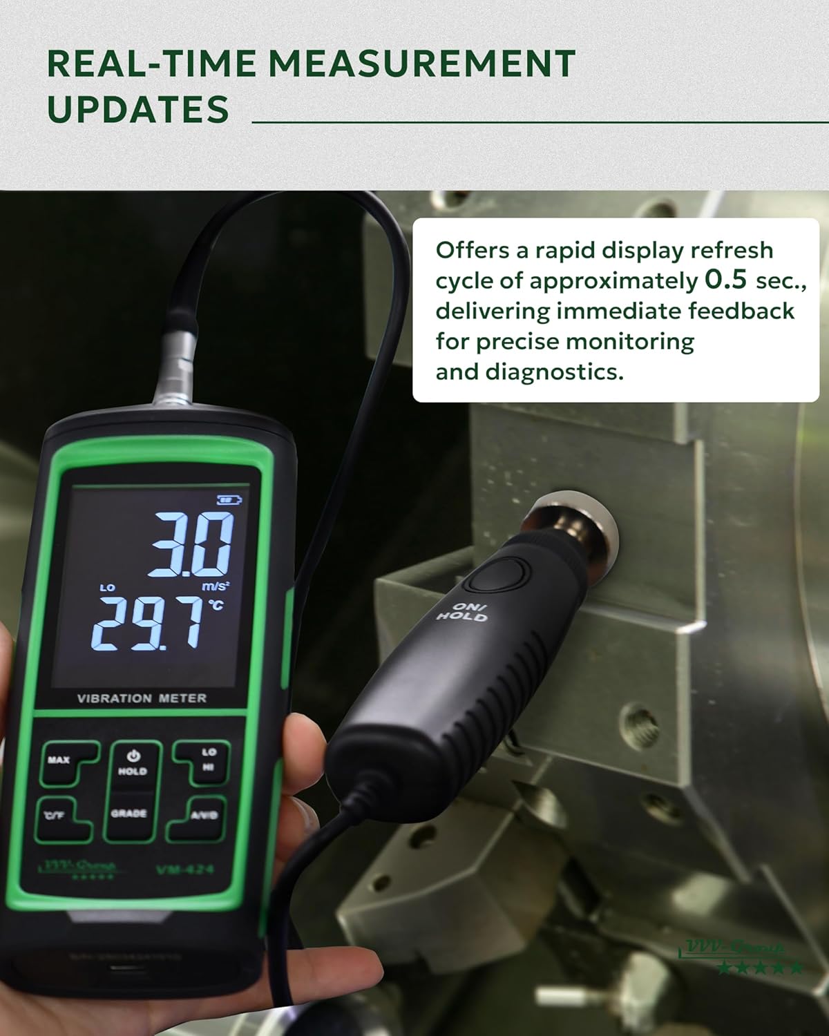 Vibration Meter VM-424 Digital Vibrometer Handheld Vibration Analysis Equipment Acceleration Velocity Displacement Measurement