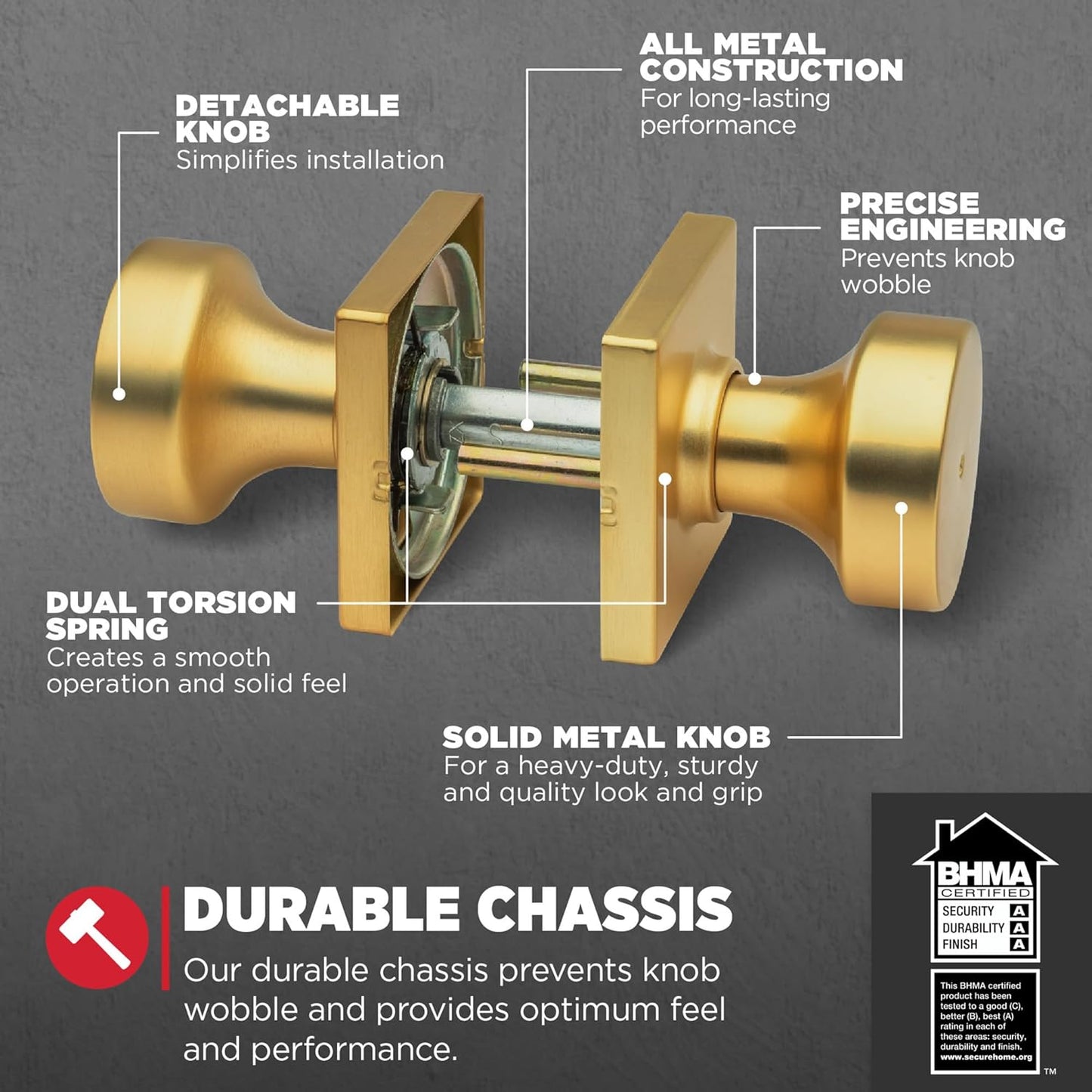 Kwikset Pismo Interior Privacy Door Knob with Lock, Door Handle for Bathroom and Bedroom, Satin Brass, Square, Keyless Turn Lock Doorknob, Microban Protection