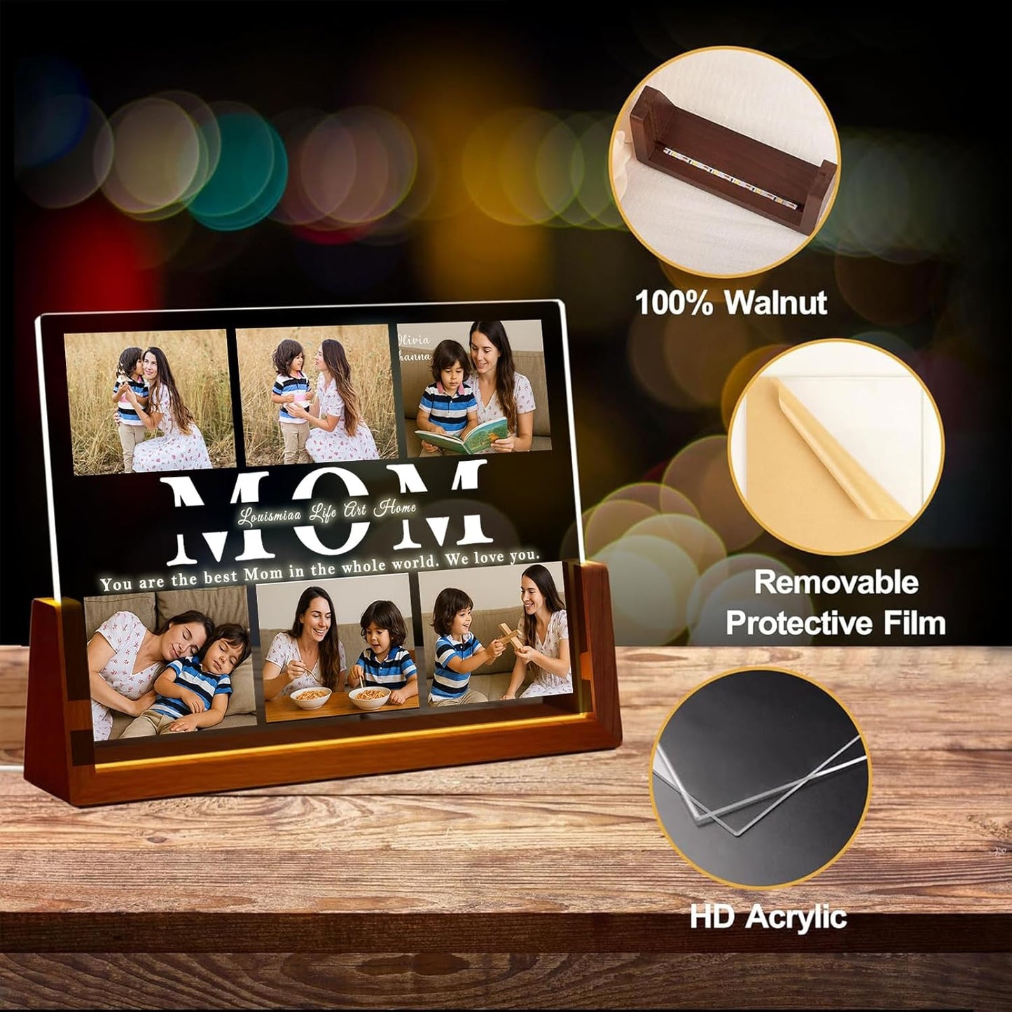 LOUISMIAA Customized Picture Frames with Night Light,Decorative Plaque Anniversary Birthday Mother’s Day Father’s Day Valentine’s Personalized Gifts for Boyfriend Girlfriend Couple Same Day Shipping