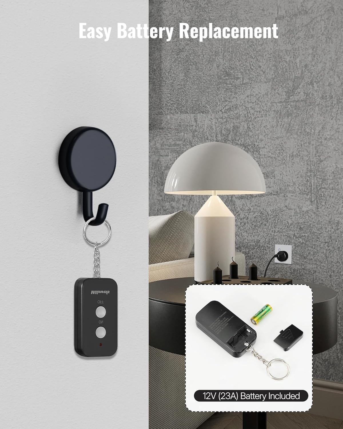 Black Remote Control Outlet, WILAWELS Wireless Remote On Off Switch for Outlet, Remote Light Switch for Lamp, Light, Programmable, 100ft RF Range, 15A/1875W, Battery Included, FCC Listed H11RC1106