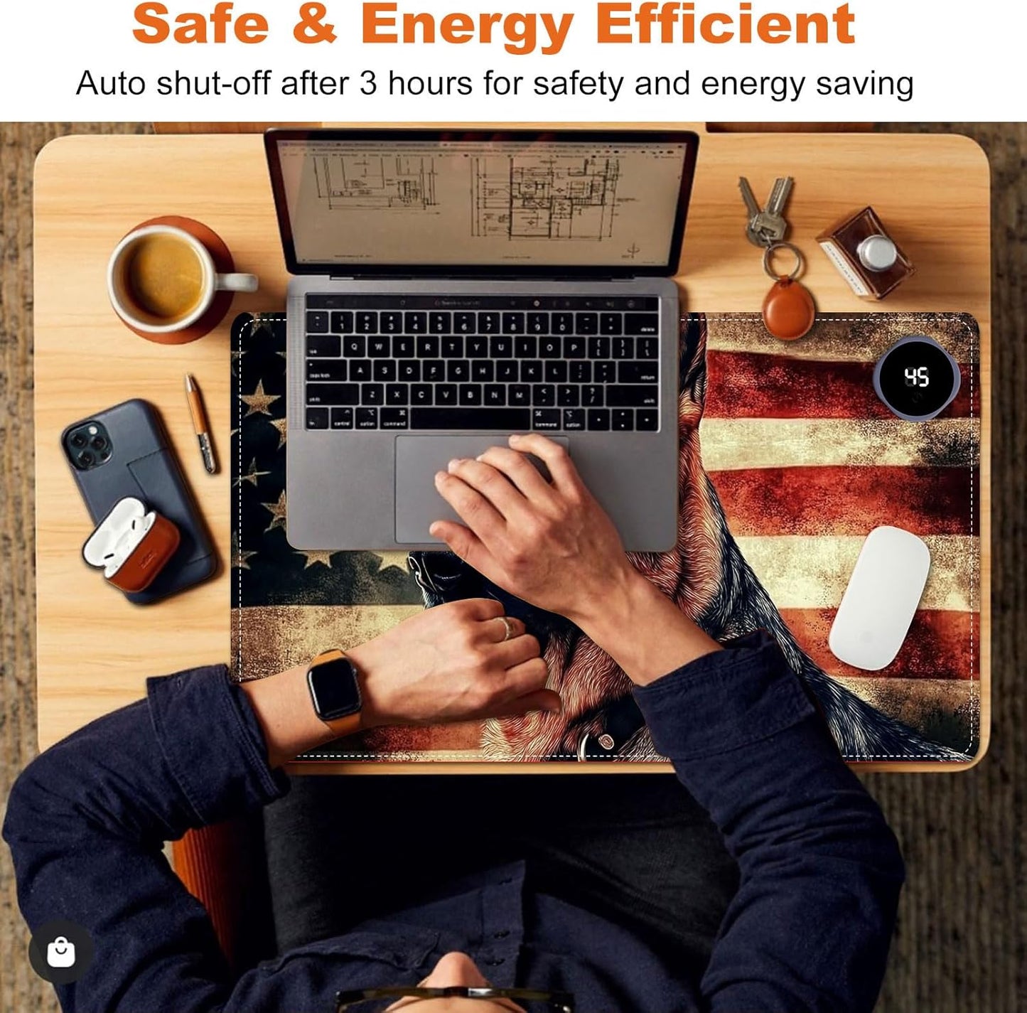 Small Heated Desk Pad 23.6" x 14.2" – Compact Electric Mouse Pad with 3 Heating Levels, Auto Shut-Off, Waterproof PU Surface, Plug-in Warmer for Office or Home Use, German Shepherd