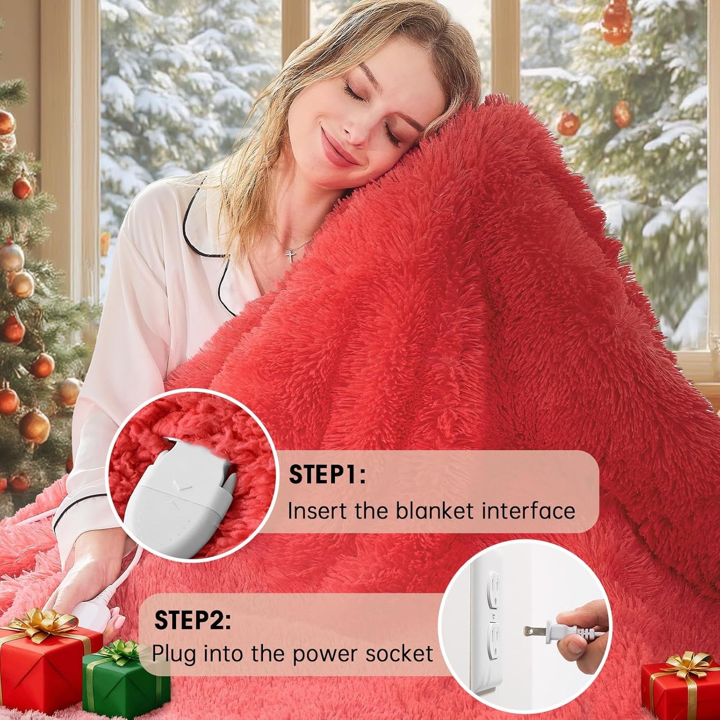Heated Electric Blanket Throw,Warm Winter Birthday Gifts for Women Her Grandma-Faux Fur with Soft Sherpa,10 Heat Settings,5 Time Settings with Fast Heating, 50x60, Ruby Wine