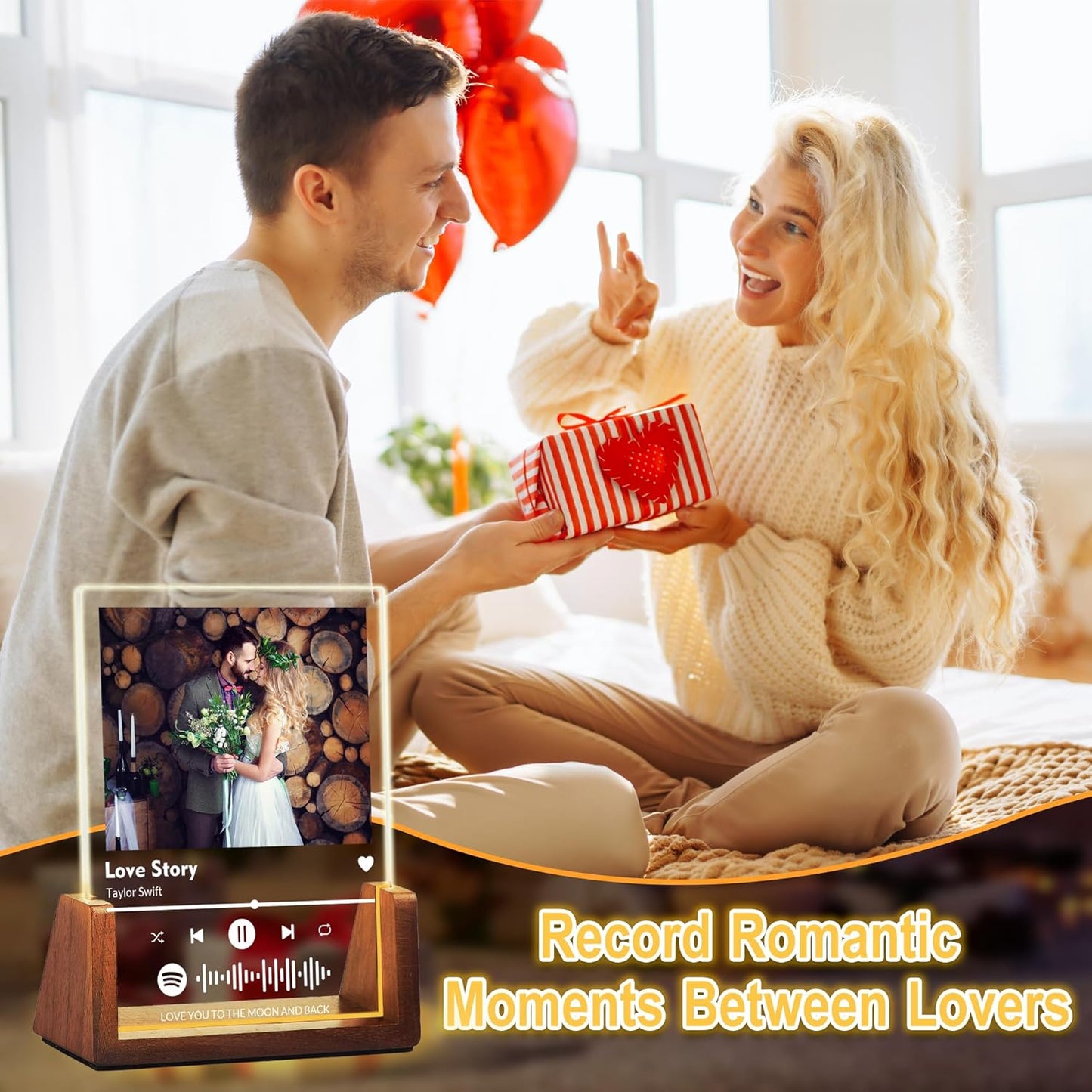 Personalized Couple Gifts For Boyfriend Girlfriend Him Her Husband Wife, Custom Acrylic Spotify Plaque With Photo Name, Customized Light Up Picture Frame For Anniversary Birthday Christmas Gifts