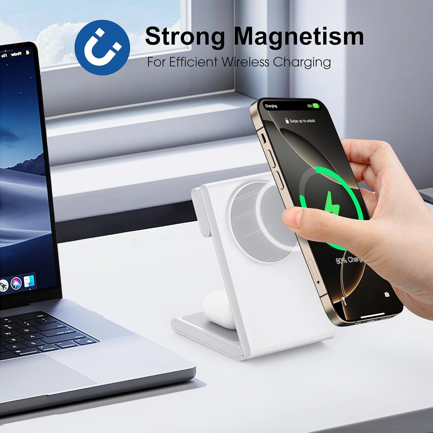 Wireless Charging Station with 20W USB C Adapter, 3 in 1 Magnetic Foldable Travel Charger Stand for iPhone 17 16 15 14 13 Series, Compatible with Apple Watch 11/10/9/8/7/6/5/4/3/2/SE/Ultra 2/Airpods 4