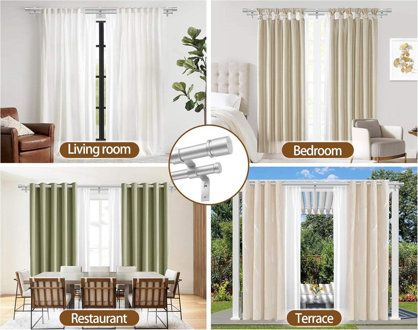 Double Curtain Rod 72 to 144 Inch, HOTOZON 1 Inch Heavy Duty Curtain Rods for Windows, Telescoping Double Drapery Rod with Simple Cap Finials, Silver