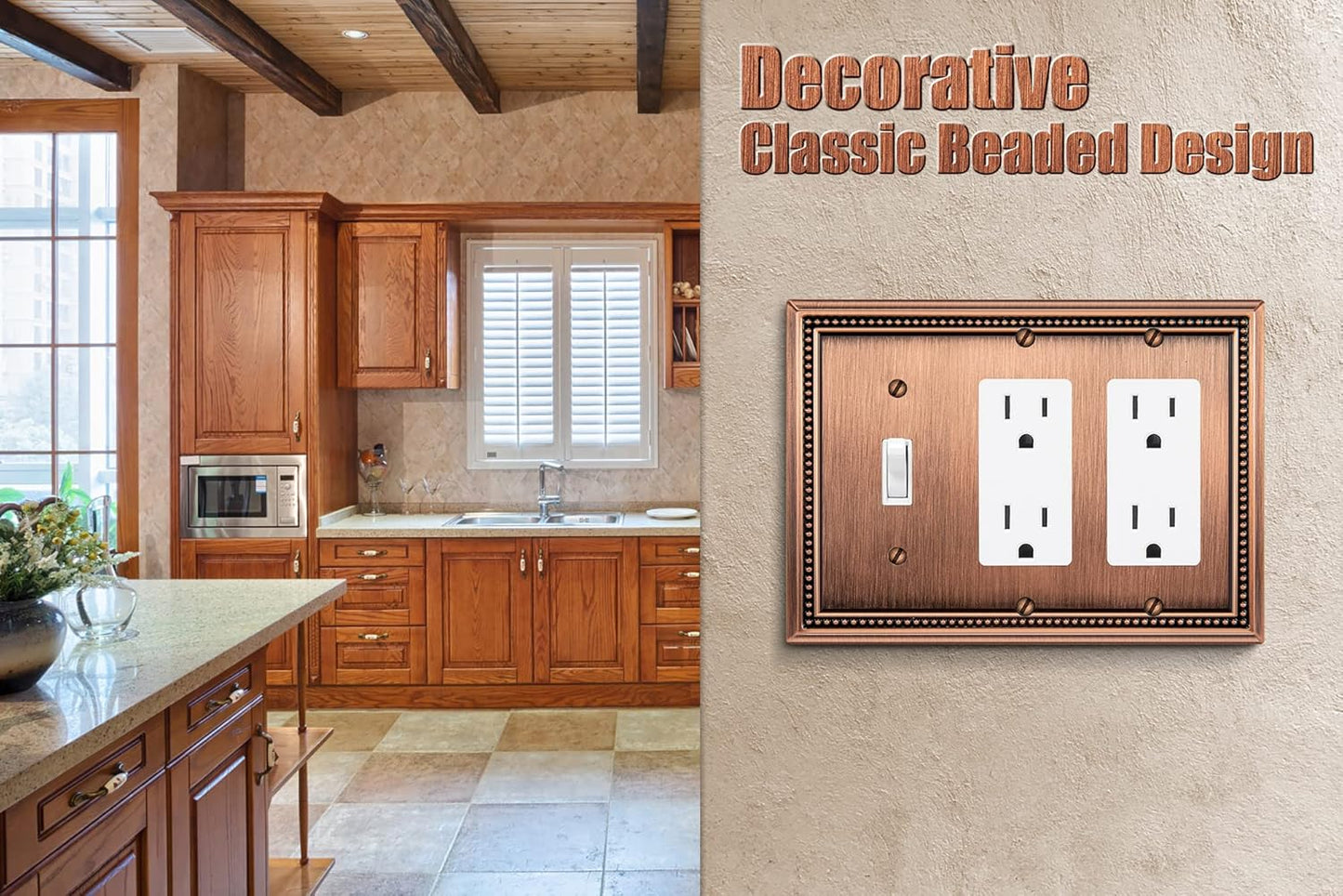 Henne Bery Sunken Pearls Heavy Duty Decorative Wall Plate Switch Plate Outlet Cover (Single Toggle/Double Decorator, Antique Copper)