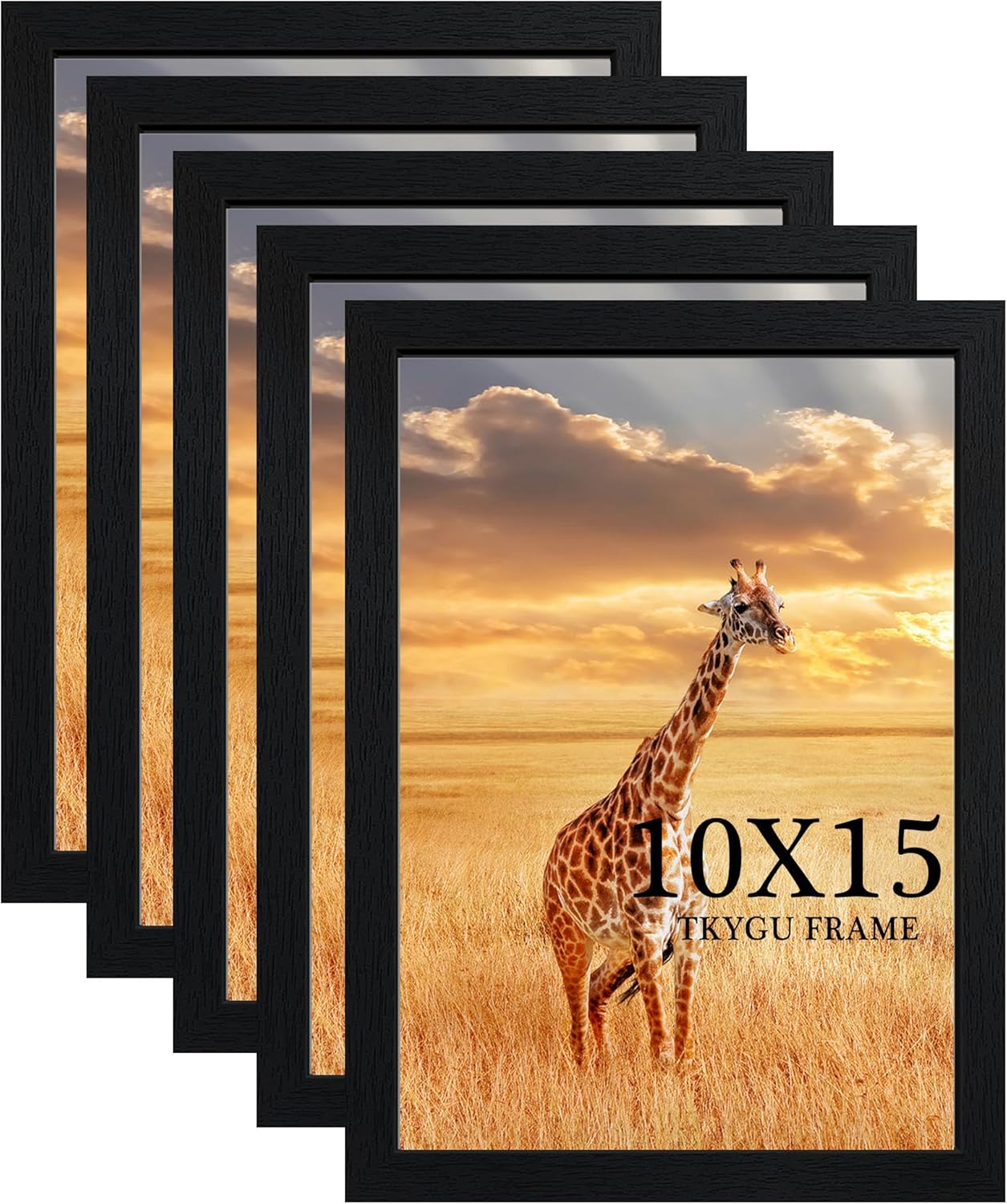 10x15 Picture Frame Set of 5, Black Wooden Frame 10x15 Wall Gallery Poster Photo frame with Durable Shatter Resistant Plexiglass for Wall Mounting Family -friend- wedding best gift