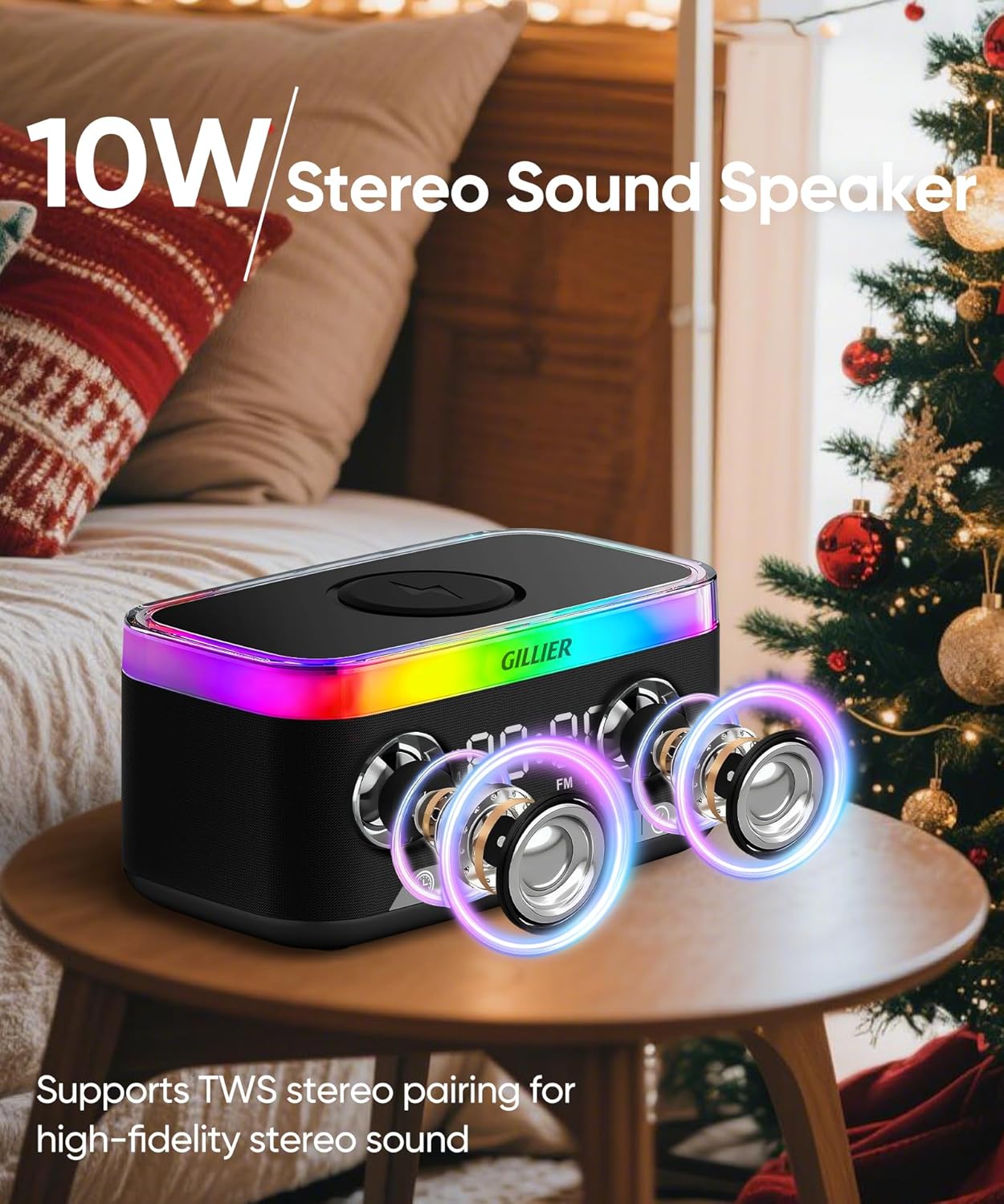 Wireless Charging Alarm Clock Radio for Bedrooms – 15W Fast Wireless Charger for iPhone/Samsung-Stereo Bluetooth Speaker with FM Radio, Dimmable Display, USB Port, Sleep Timer, Gifts for Christmas