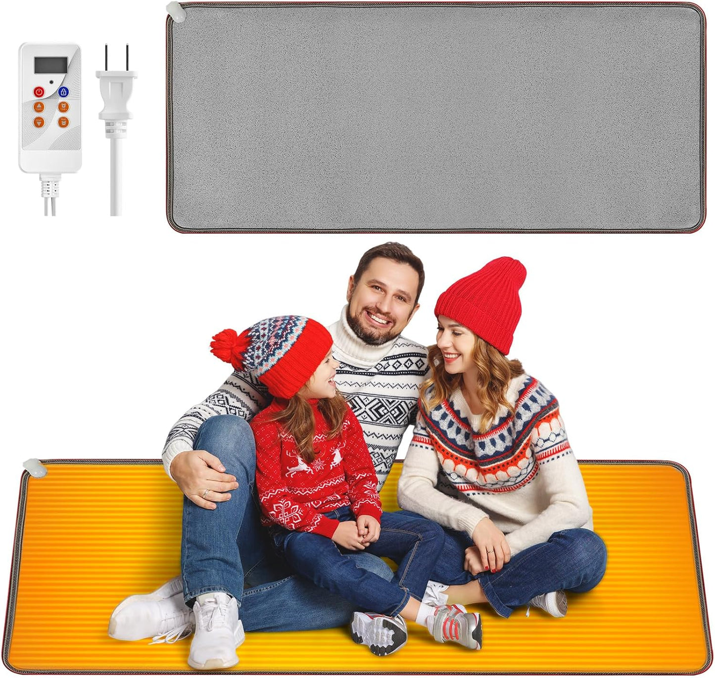 PVC 110V Heated Floor Mat Heater for Foot Warmer Under Desk 48 x 20 Inch Carbon Crystal Wood Stripe Electric Heating Carpet Pad Energy Saving Indoor Heated Rug for Home Office House Gray