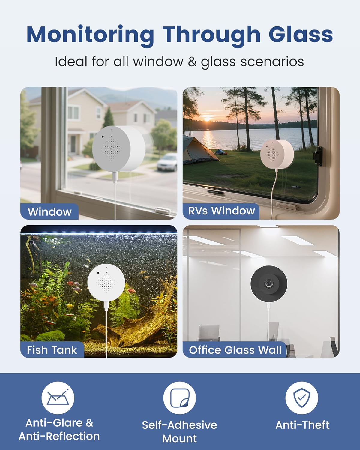 3MP 2K Window Camera, 2.4GHz WiFi Indoor Camera for Home Security, with Full-Color Night Vision, Person & Motion Detection, 2 Way Audio, 24/7 Recording, Easy Set Up, 2 Packs